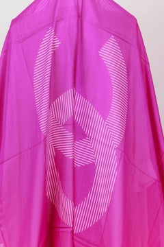 New Chanel Fuchsia White Stripe Shawl Scarf