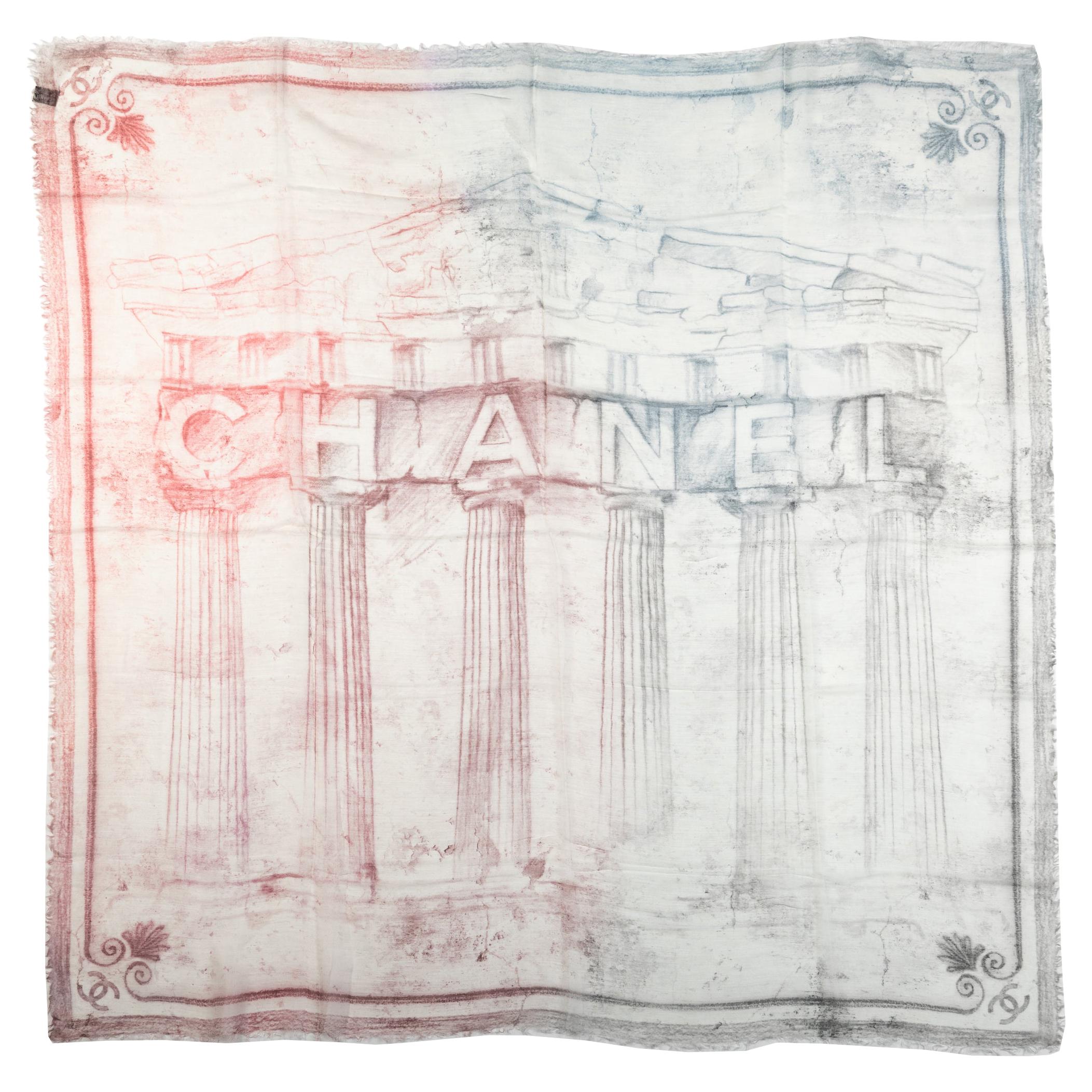 New Chanel Greek Cashmere Multicolor 52" Shawl For Sale