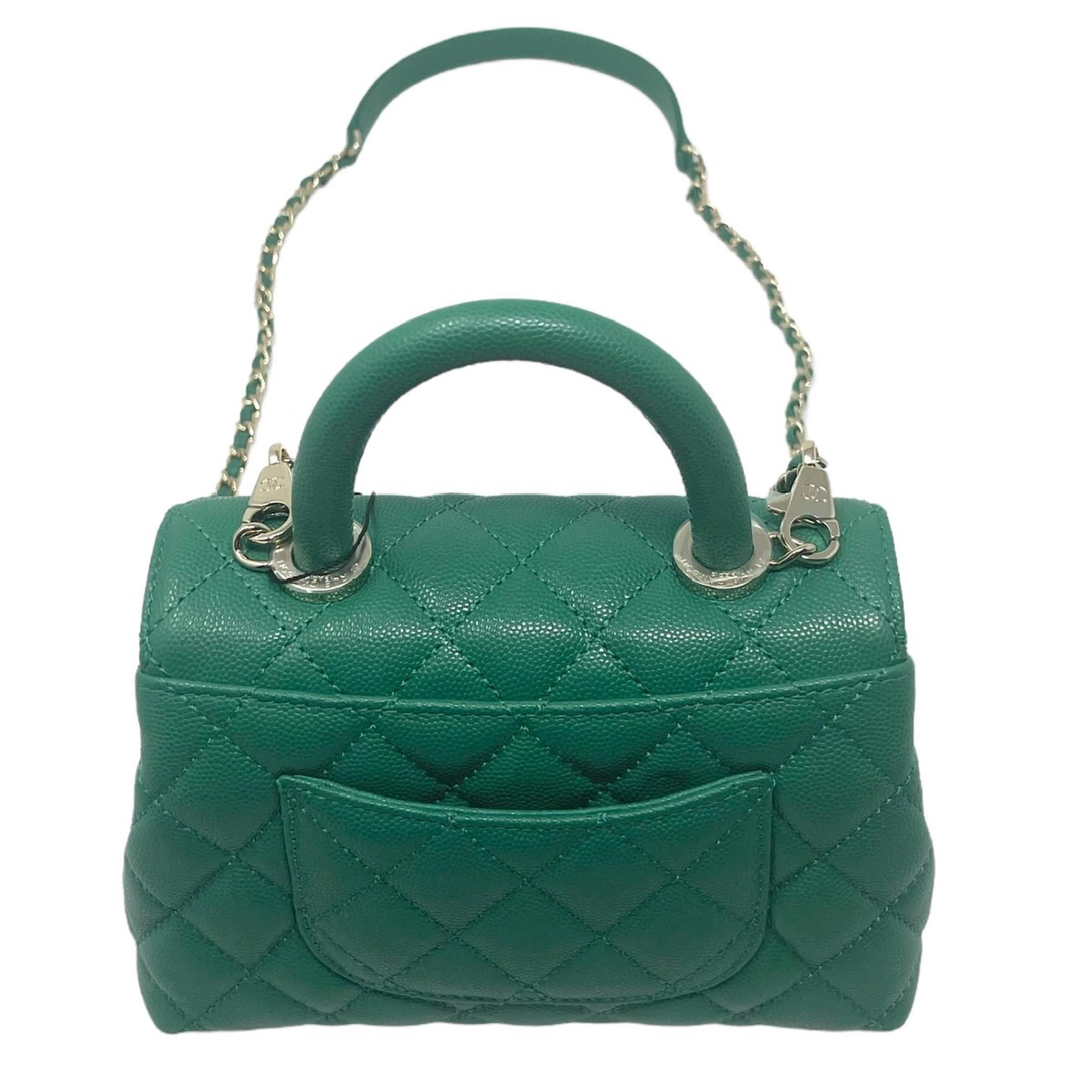 NEW Chanel Green Coco Handle Caviar Mini Flap Quilted Satchel Crossbody Bag For Sale 5