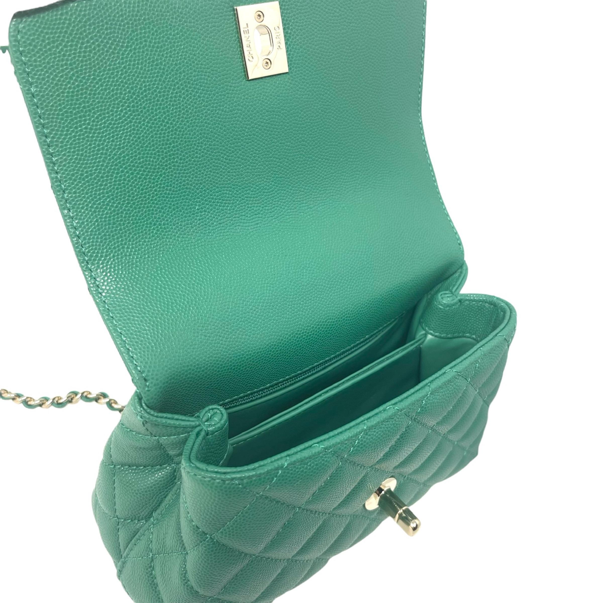 NEW Chanel Green Coco Handle Caviar Mini Flap Quilted Satchel Crossbody Bag For Sale 8
