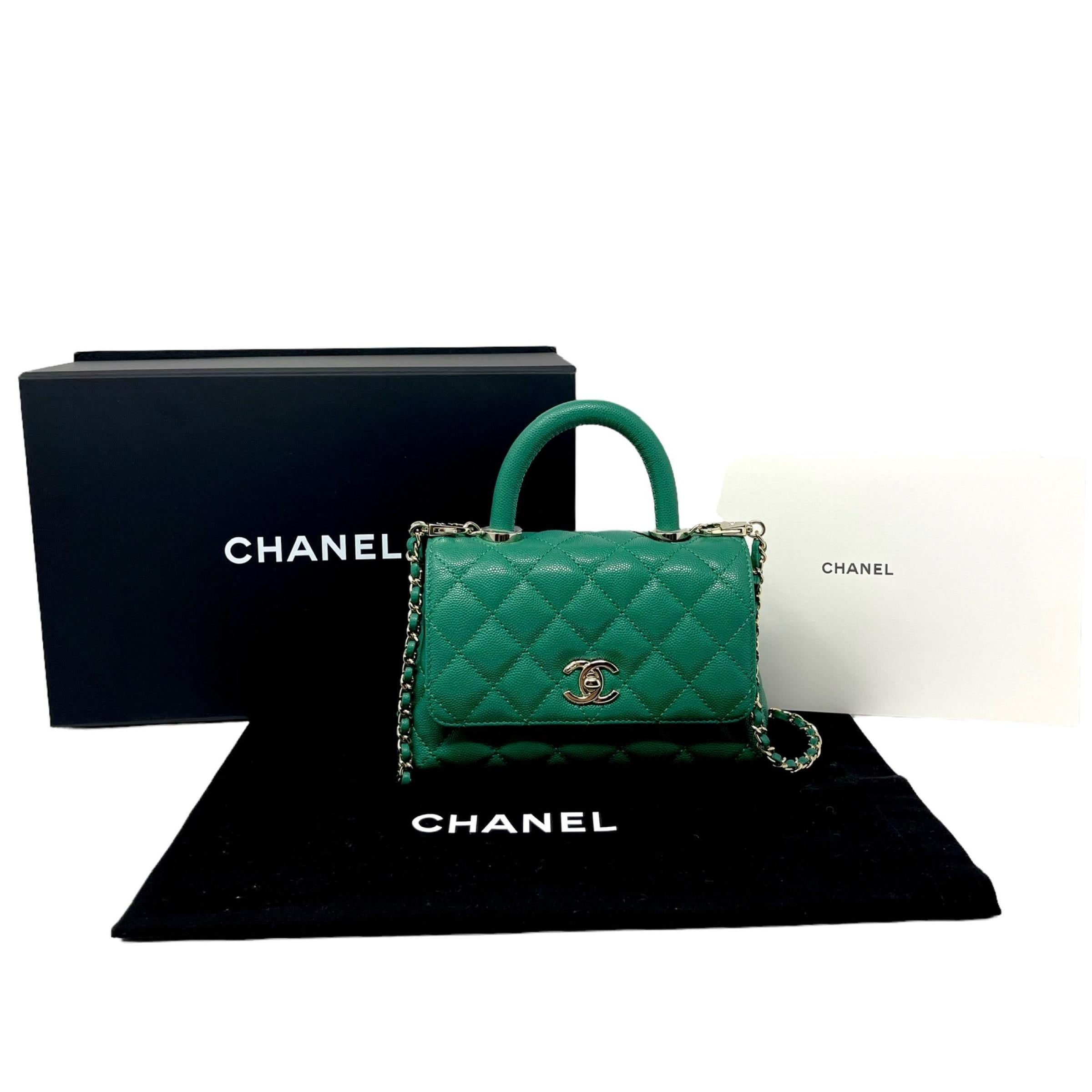 NEW Chanel Green Coco Handle Caviar Mini Flap Quilted Satchel Crossbody Bag For Sale 14