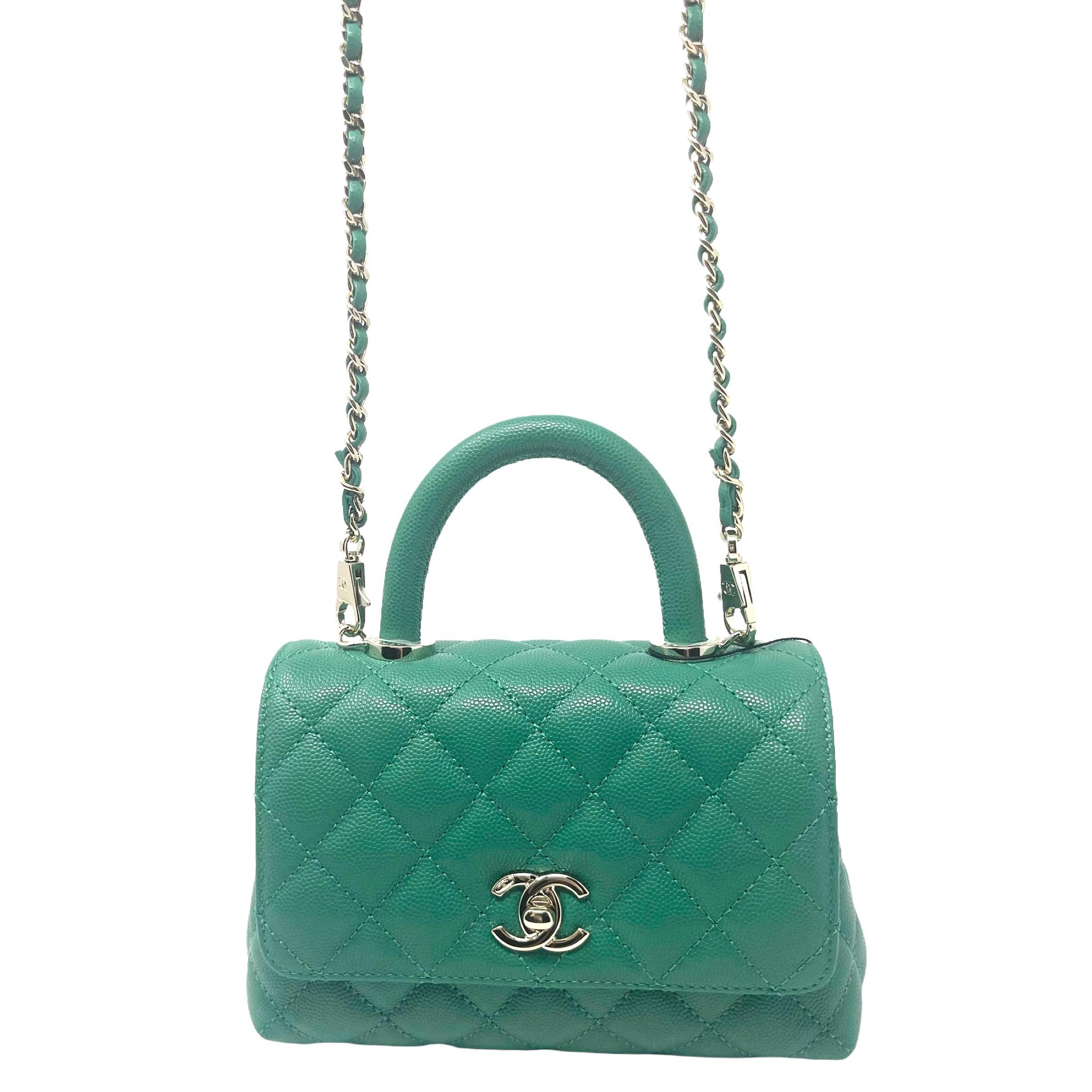 NEW Chanel Green Coco Handle Caviar Mini Flap Quilted Satchel Crossbody Bag For Sale 1
