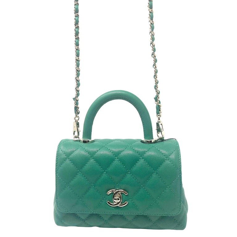 NEW Chanel Green Coco Handle Caviar Mini Flap Quilted Satchel Crossbody Bag  For Sale at 1stDibs