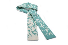 New Chanel Green White Leaves Silk Twilly
