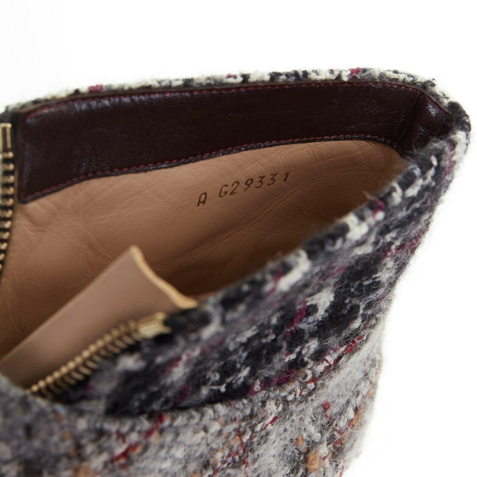 new CHANEL grey tweed red pointed toe cap zip buckle ankle bootie shoe EU35.5C 4