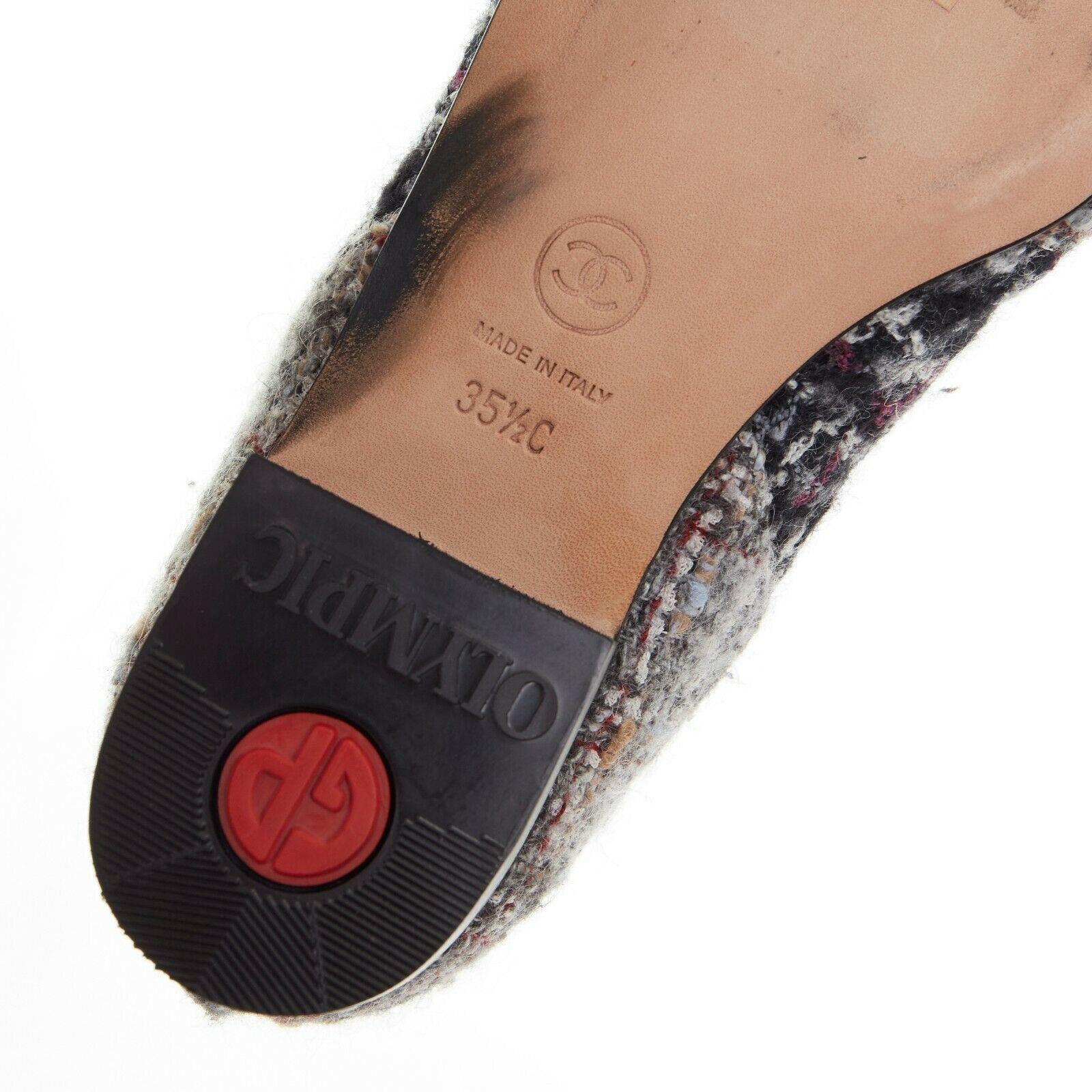 new CHANEL grey tweed red pointed toe cap zip buckle ankle bootie shoe EU35.5C 5