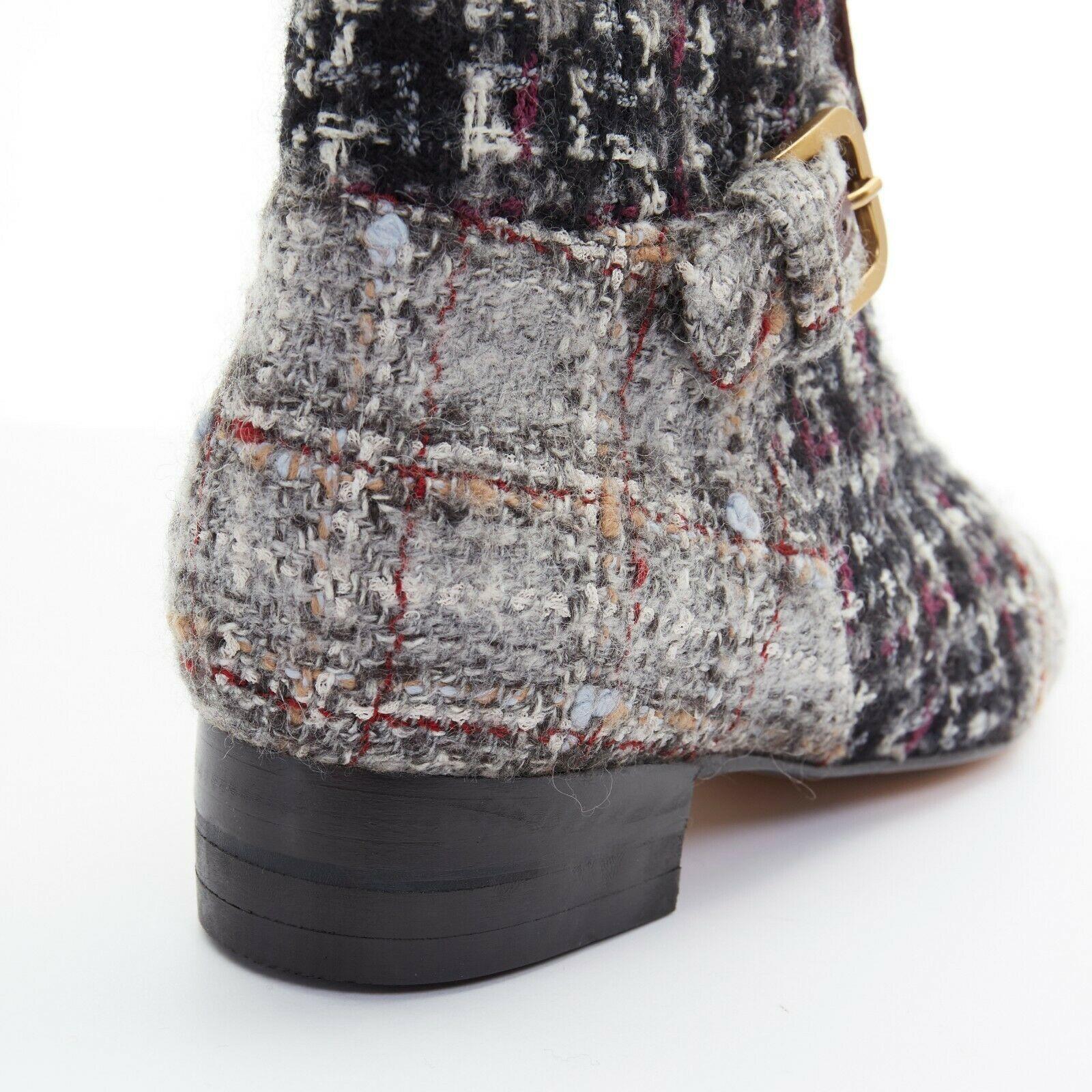 new CHANEL grey tweed red pointed toe cap zip buckle ankle bootie shoe EU35.5C 2