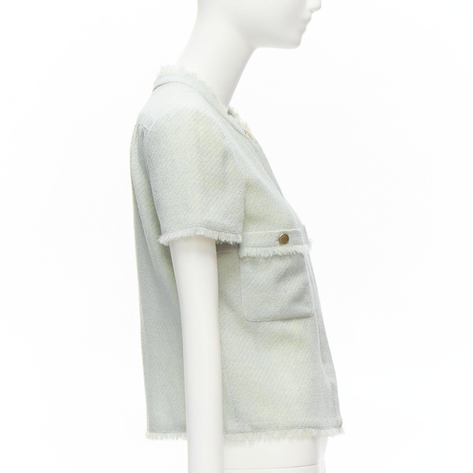 new CHANEL Karl Lagerfeld 08C light blue light tweed short sleeve 2 pocket jacke In New Condition In Hong Kong, NT