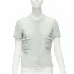 new CHANEL Karl Lagerfeld 08C light blue light tweed short sleeve 2 pocket jacke