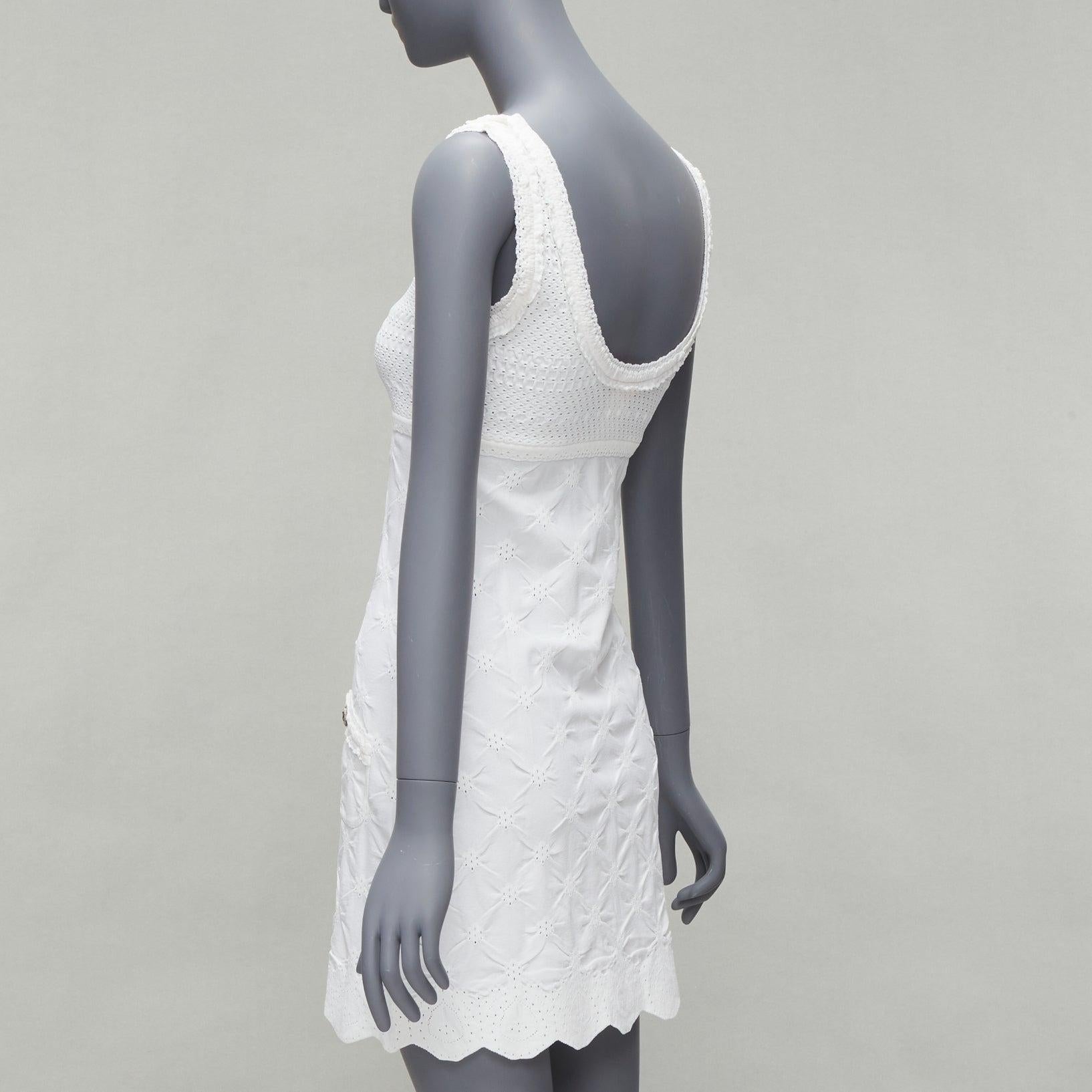 new CHANEL Karl Lagerfeld 2011 CC buttons white lace knitted mini dress FR3 For Sale 2