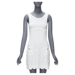 new CHANEL Karl Lagerfeld 2011 CC buttons white lace knitted mini dress FR3