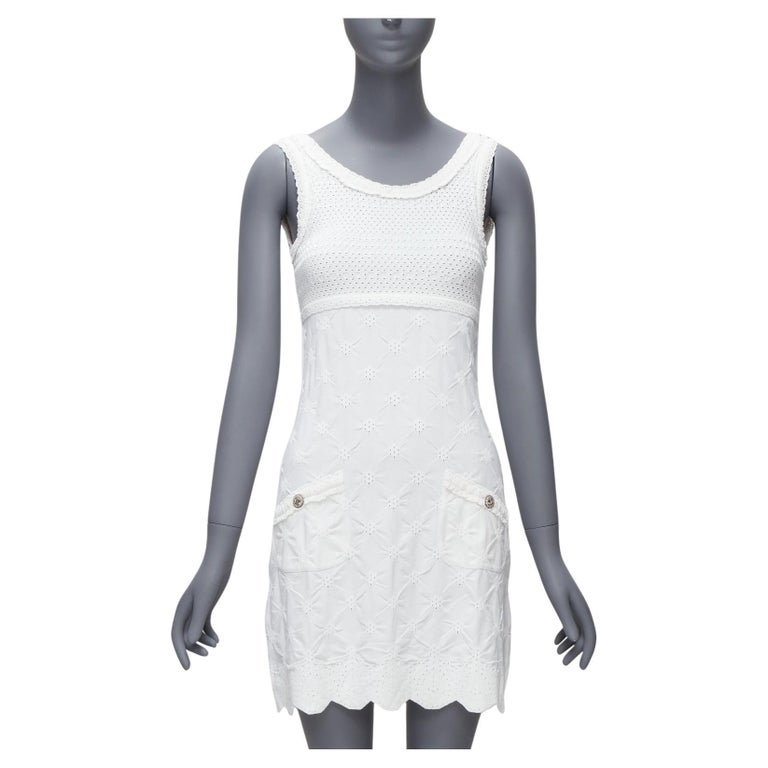 new CHANEL Karl Lagerfeld 2011 CC buttons white lace knitted mini dress FR3  For Sale at 1stDibs