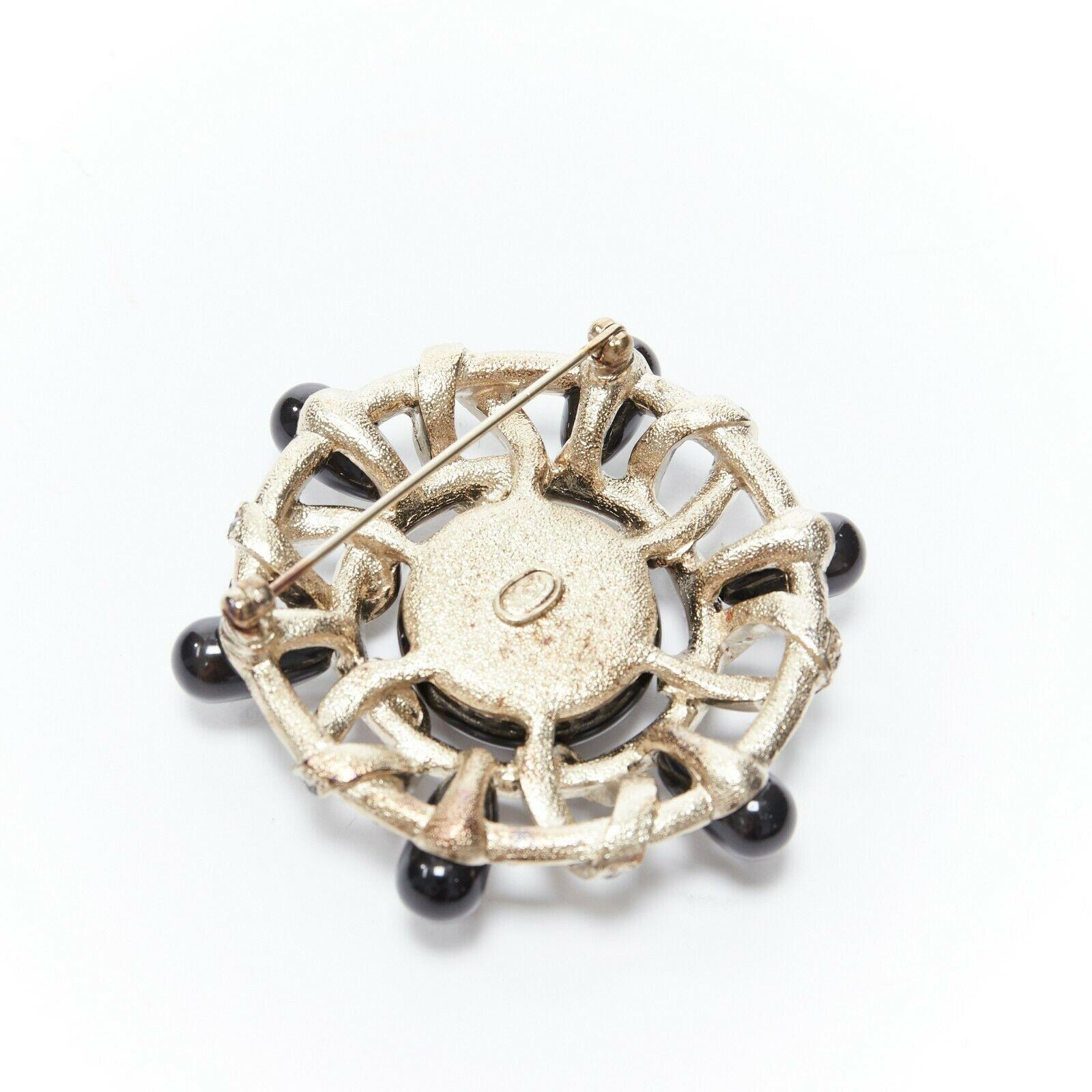 Women's new CHANEL KARL LAGERFELD black enamel strass crystal embellished CC pin brooch