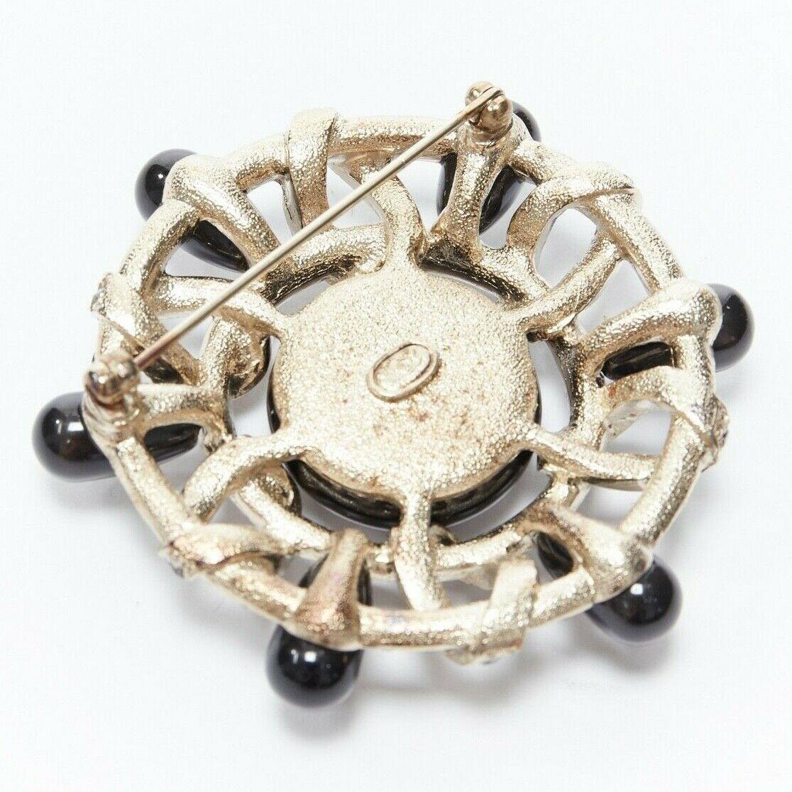 Women's new CHANEL KARL LAGERFELD black stone strass crystal embellished CC pin brooch
