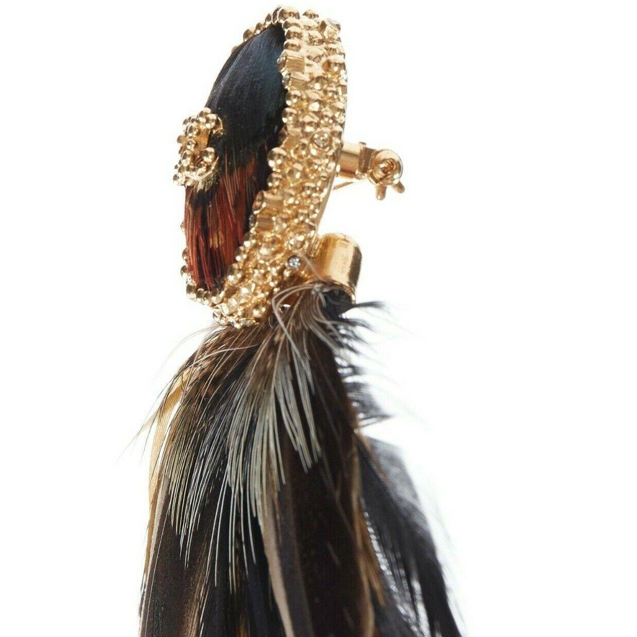 new CHANEL KARL LAGERFELD gold crystal embellished CC feather pin brooch 1
