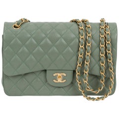 New Chanel Khaki Caviar Gold Double Flap