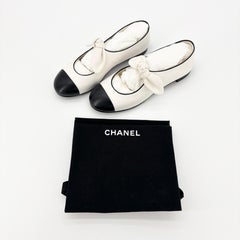NEW Chanel Lambskin Bow Maryjane CC Cap Toe Flats 37