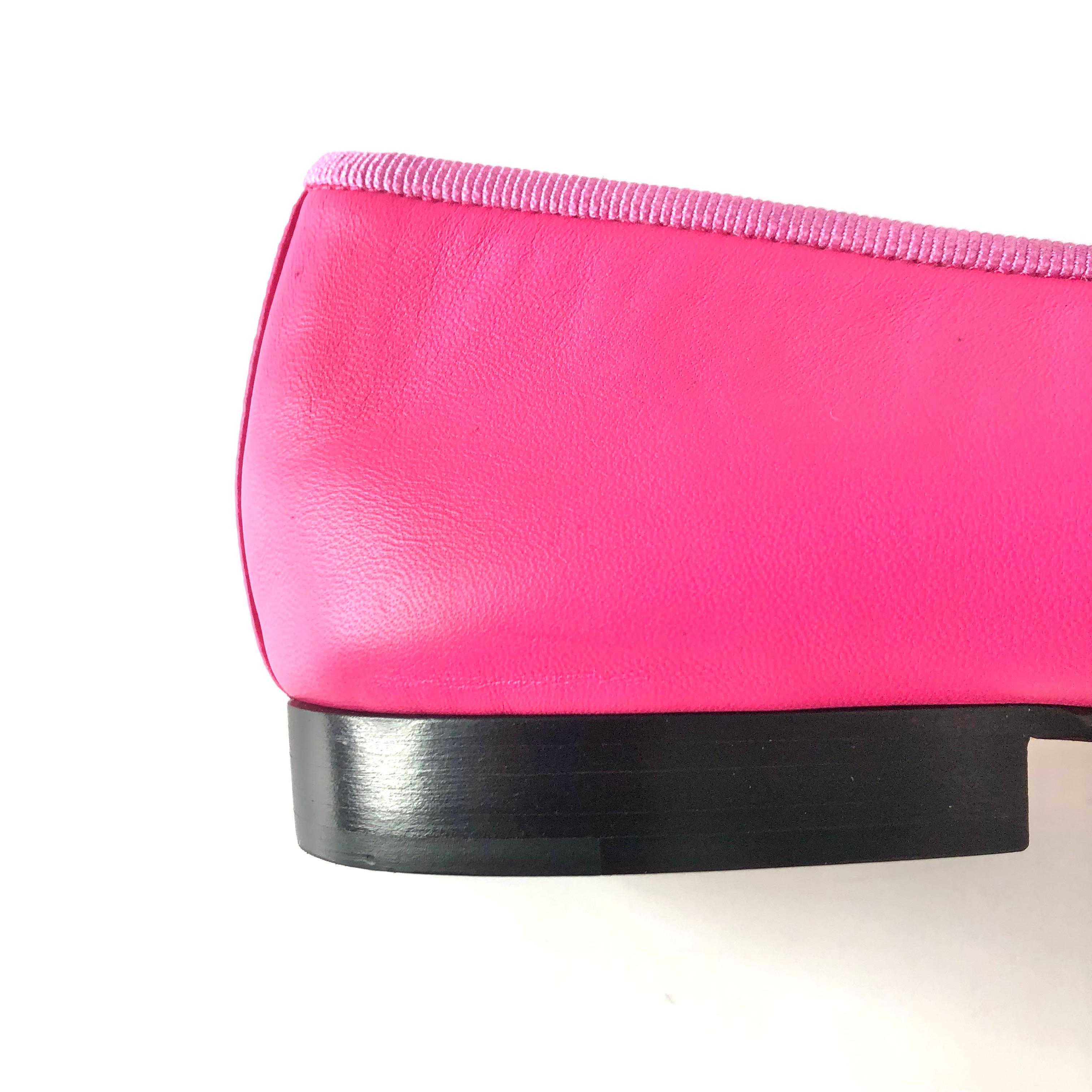 NEW Chanel Lambskin CC Logo Bow Fuchsia Cap Toe Ballerina Flats 38 in vendita 3