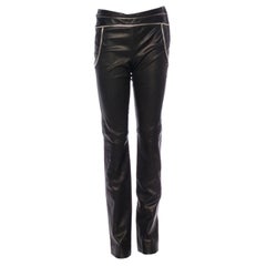 NEW Chanel Lambskin Stretch Skinny Leather Pants with Metallic Trim CC Logo 