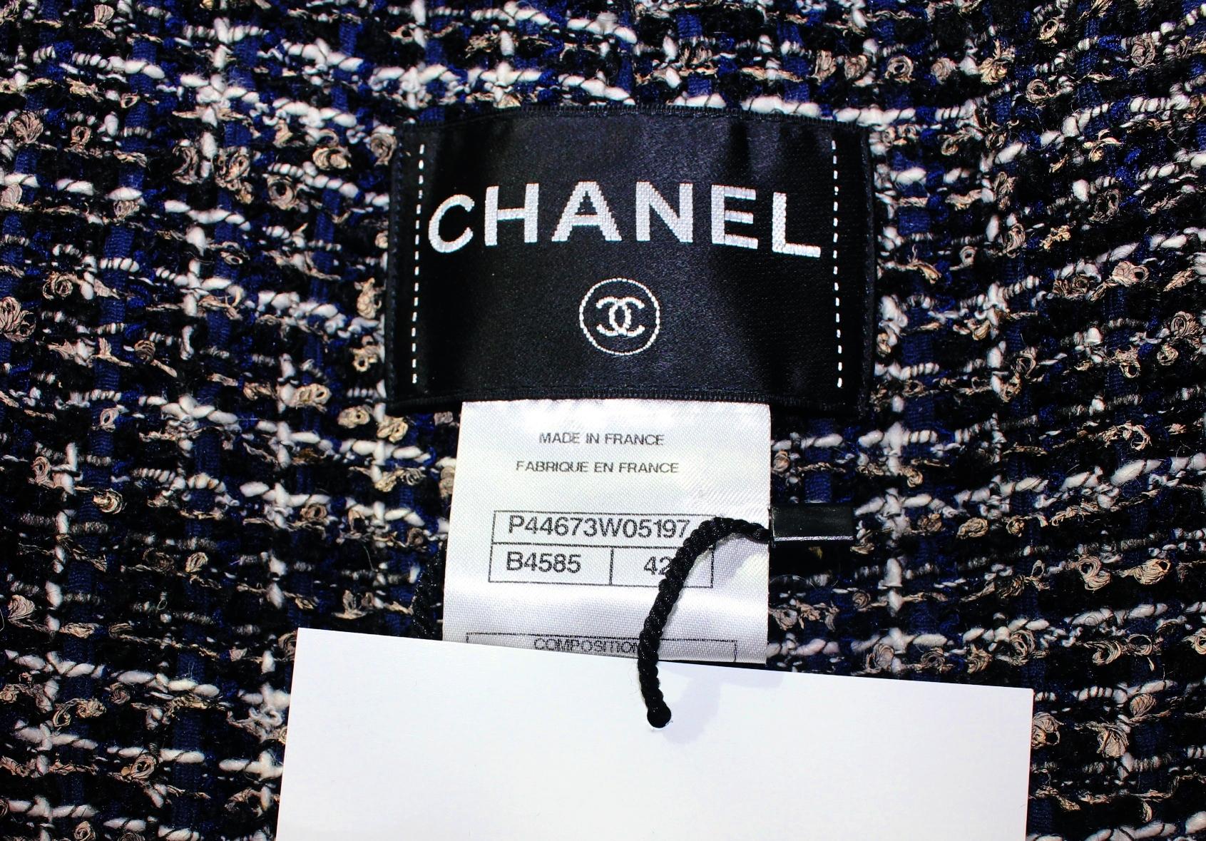 Black NEW Chanel Lesage Metallic Tweed Long Gilet Vest Jacket Dress Coat Dress 42