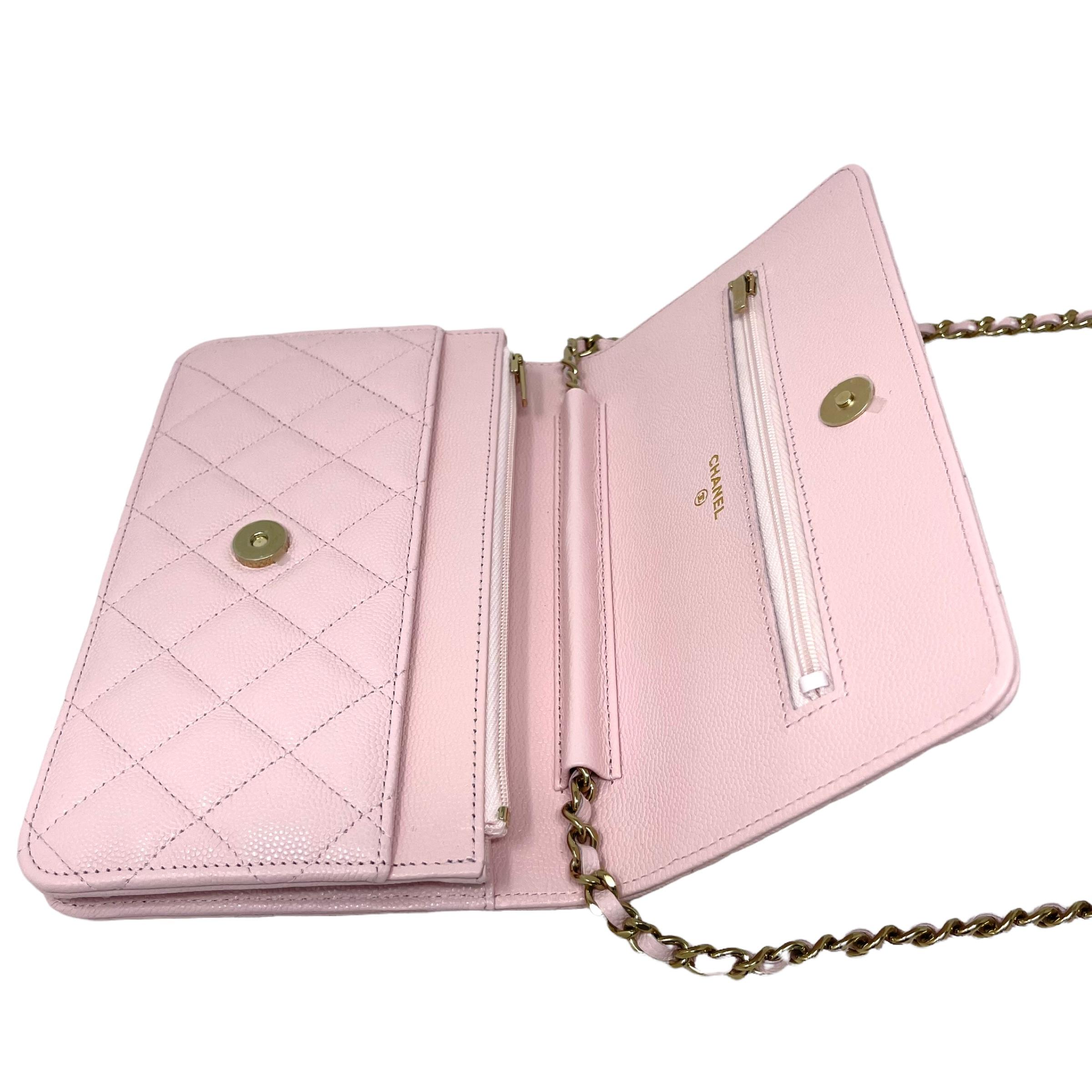 NEW Chanel Light Pink Classic Quilted Caviar Leather WOC Crossbody Bag For Sale 5