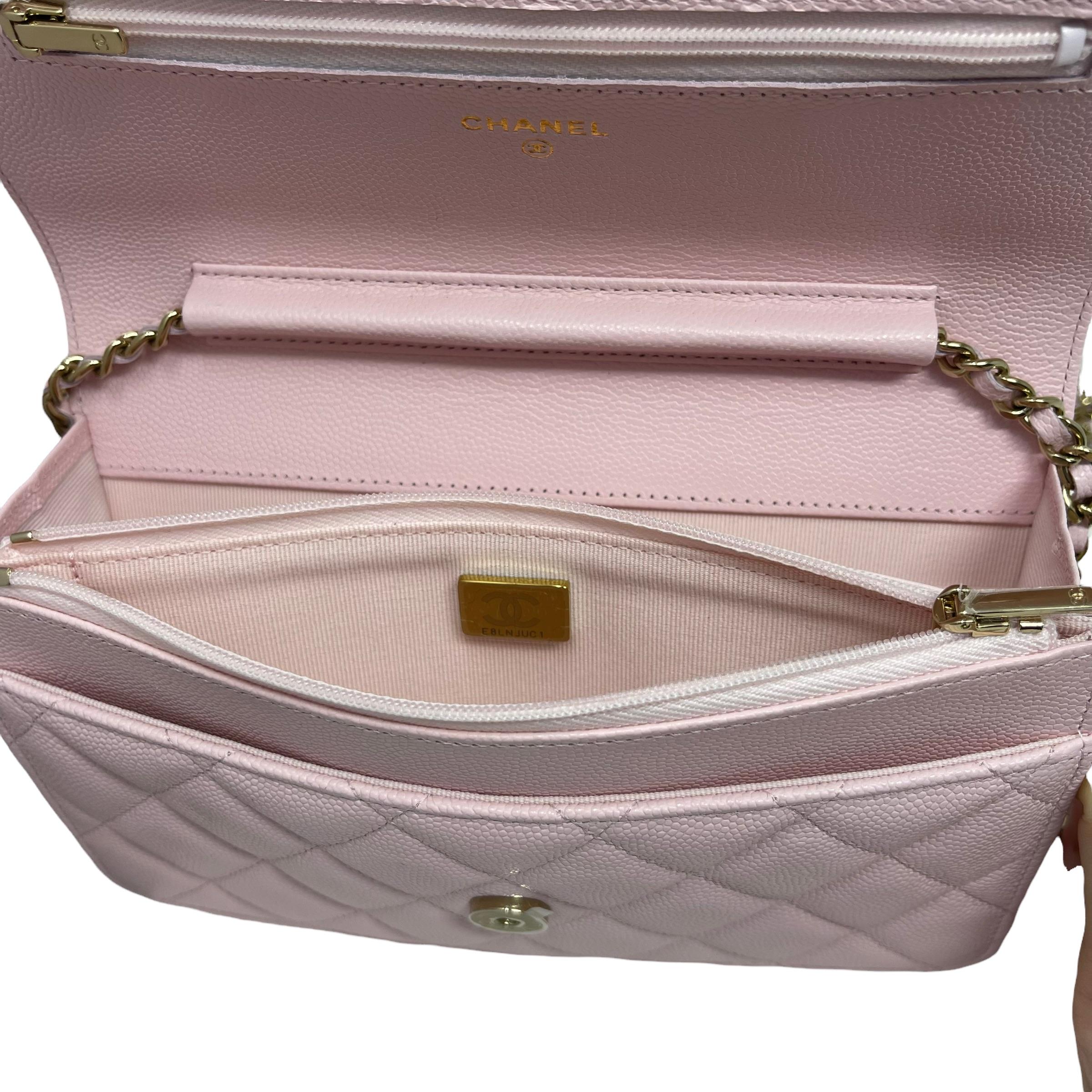 NEW Chanel Light Pink Classic Quilted Caviar Leather WOC Crossbody Bag For Sale 7