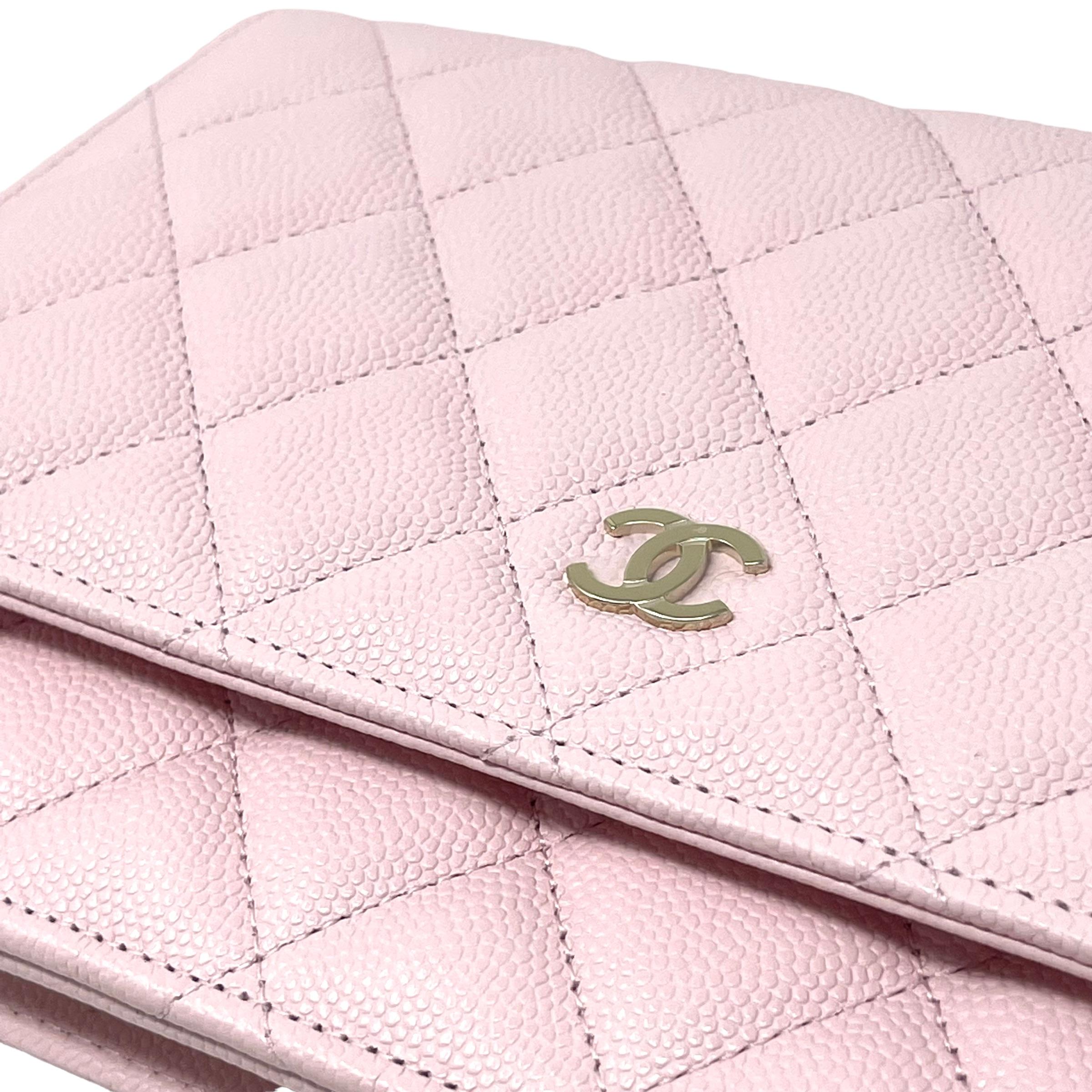 NEW Chanel Light Pink Classic Quilted Caviar Leather WOC Crossbody Bag For Sale 8