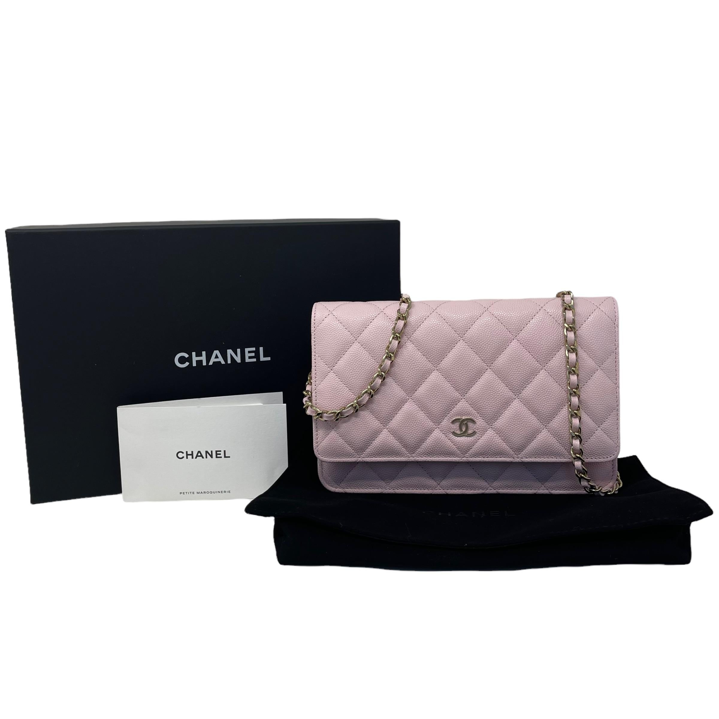 NEW Chanel Light Pink Classic Quilted Caviar Leather WOC Crossbody Bag For Sale 11