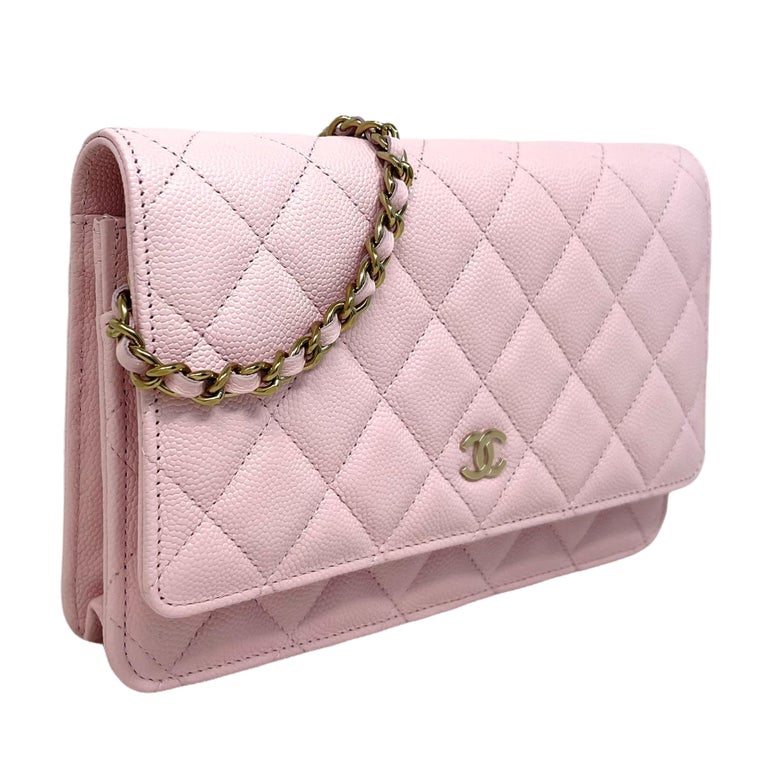 Handbags Chanel Light Pink Caviar Classic Quilted Wallet on Chain