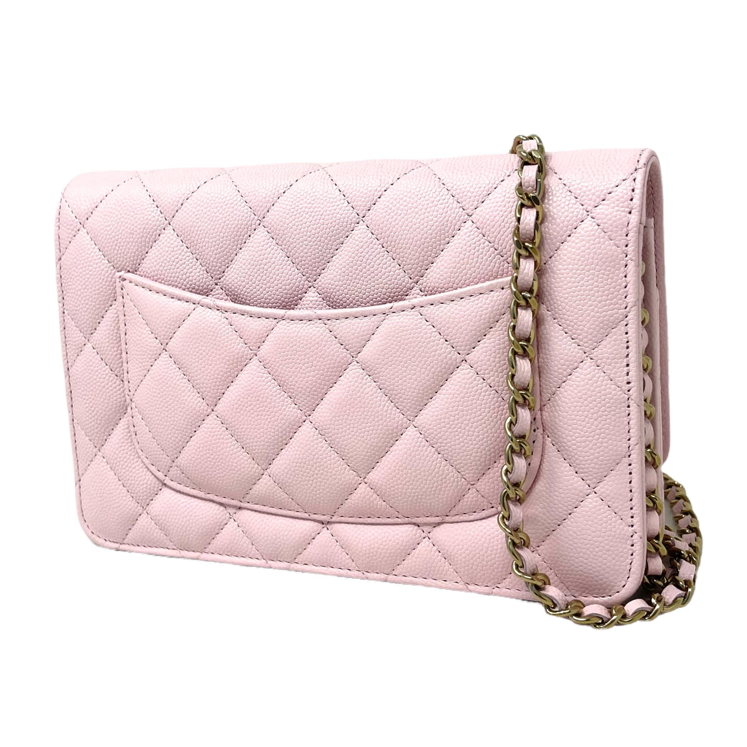 Beige NEW Chanel Light Pink Classic Quilted Caviar Leather WOC Crossbody Bag For Sale