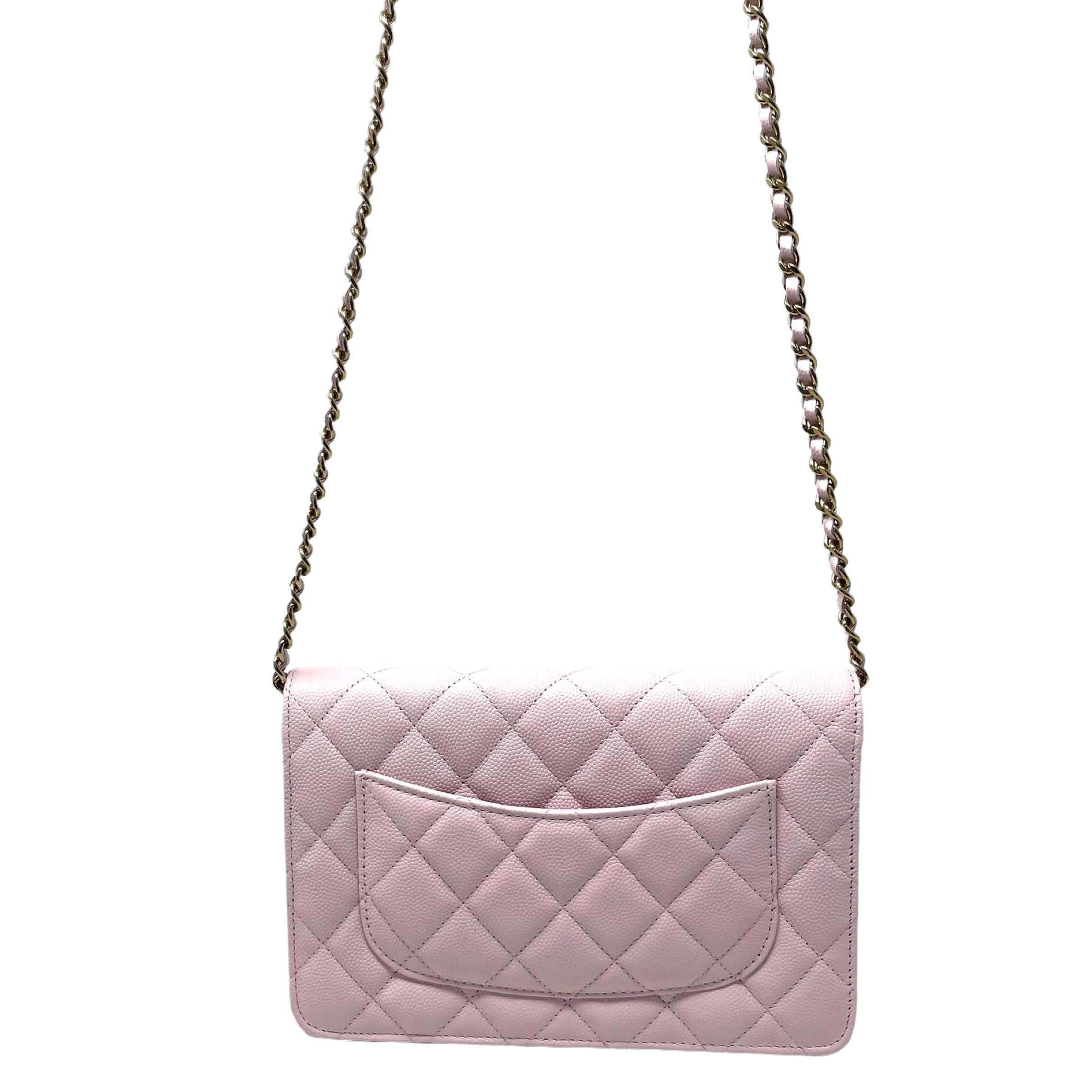 NEW Chanel Light Pink Classic Quilted Caviar Leather WOC Crossbody Bag For Sale 1