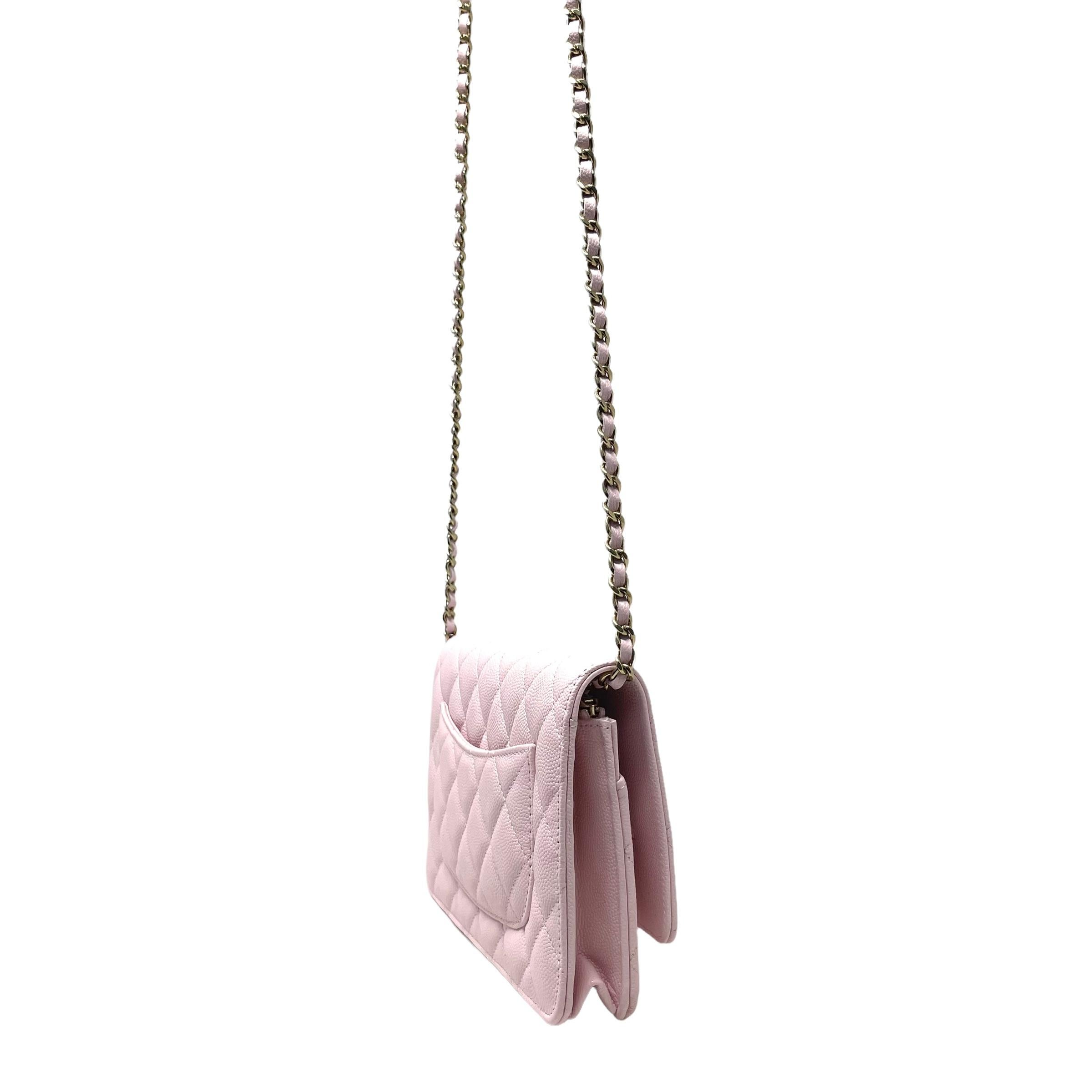 NEW Chanel Light Pink Classic Quilted Caviar Leather WOC Crossbody Bag For Sale 2