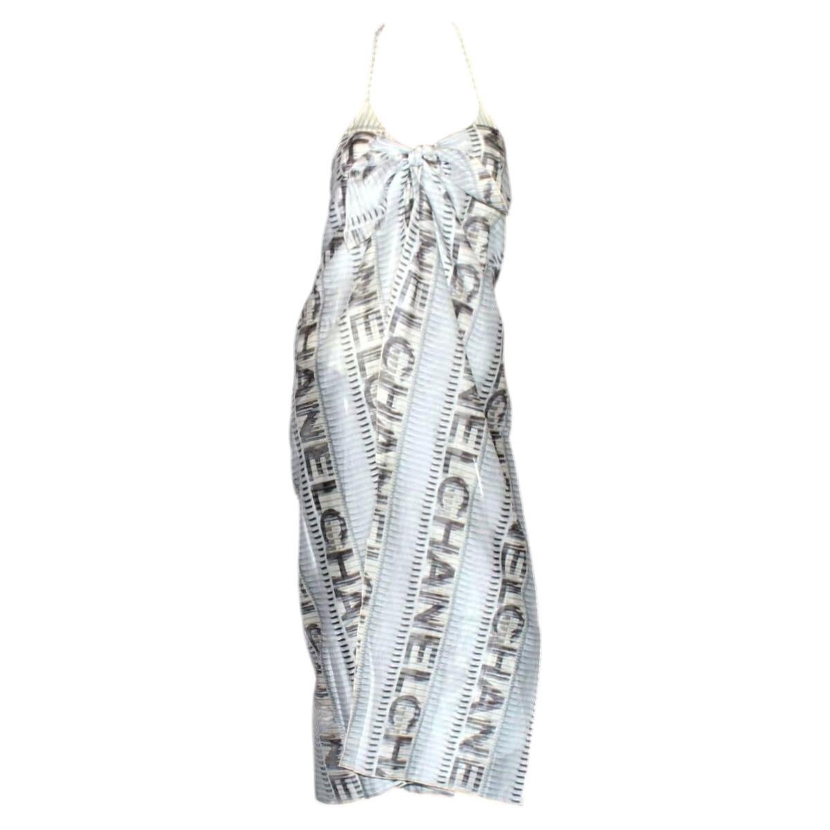 UNWORN Chanel 2005 2PCS Logo Swimsuit & Cover Up Pareo Swimwear Set Ensemble For Sale