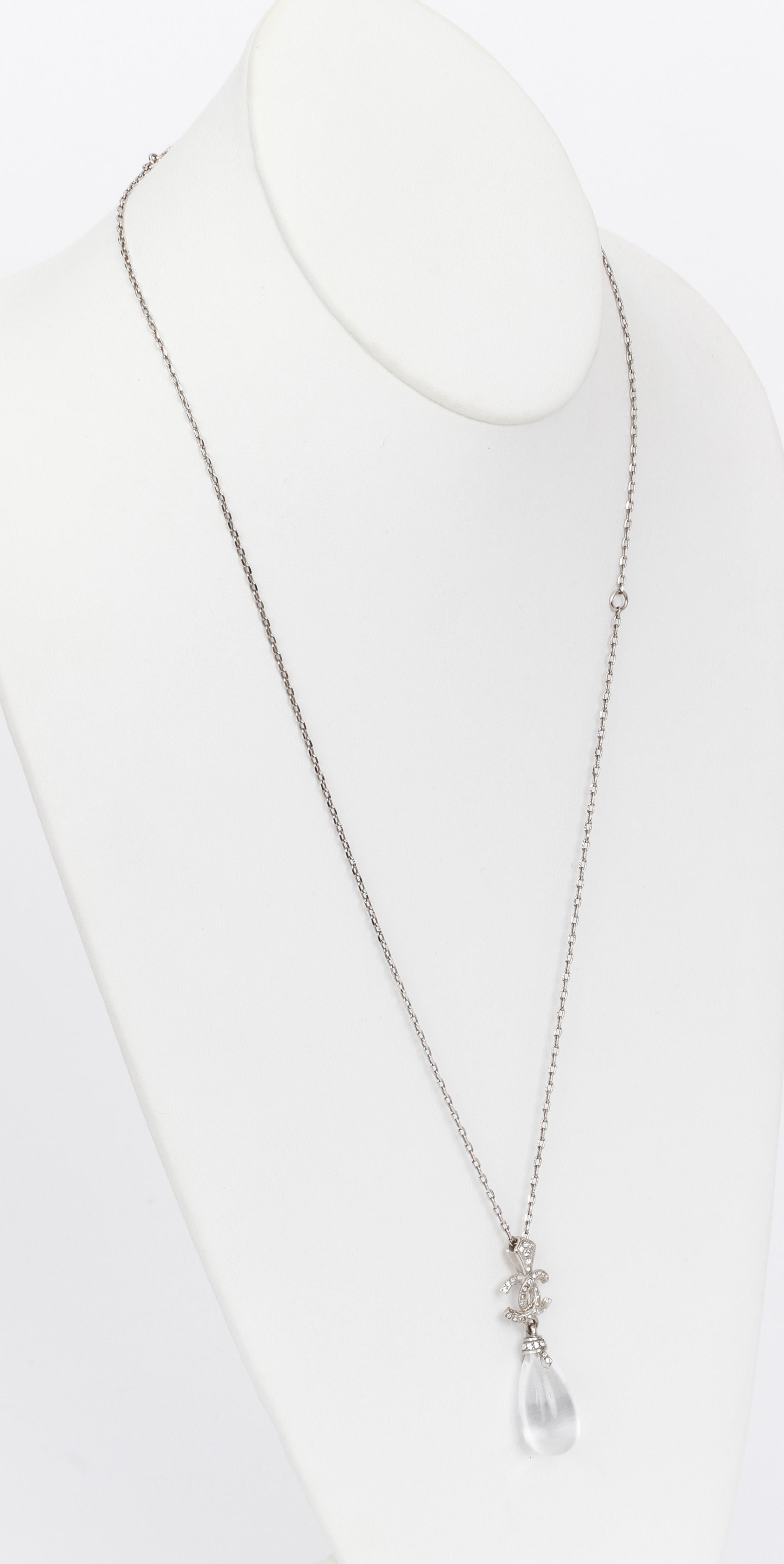 Chanel lucite drop necklace , L 23.5, pendant L 2”, comes with original box