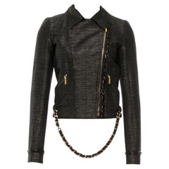 NEW Chanel Metallic Chain Detail Biker Jacket with Detachable Chain Belt