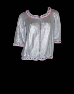 NEW Chanel Metallic Jacket with Chain and Tweed Fringe Trimming 40