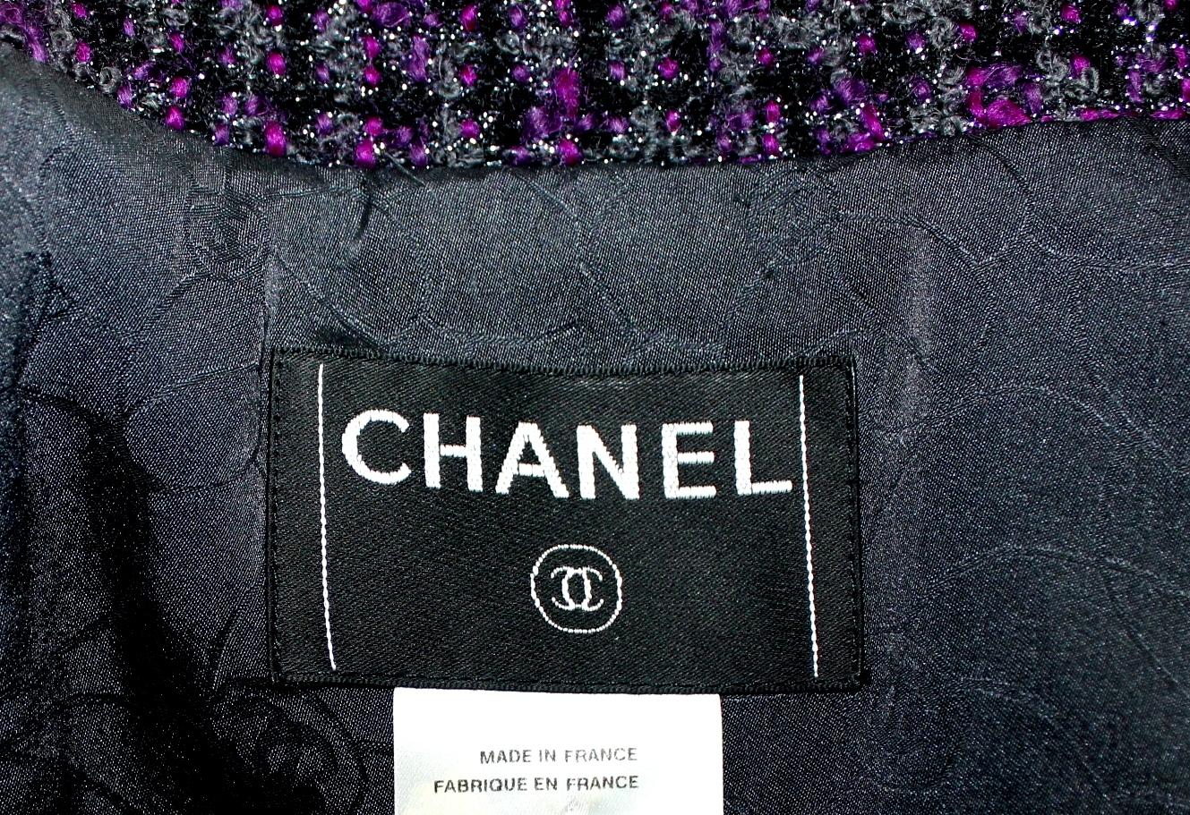 Black NEW Chanel Metallic Purple Fantasy Tweed Maison Lesage Fringed Jacket