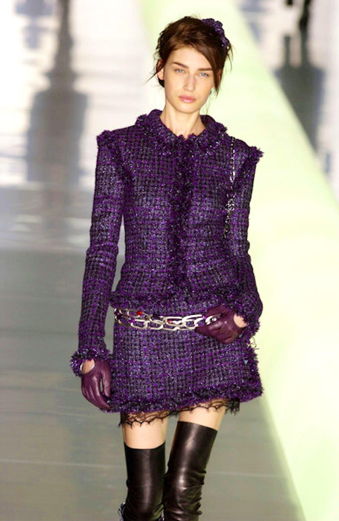 Women's NEW Chanel Metallic Purple Fantasy Tweed Maison Lesage Fringed Jacket