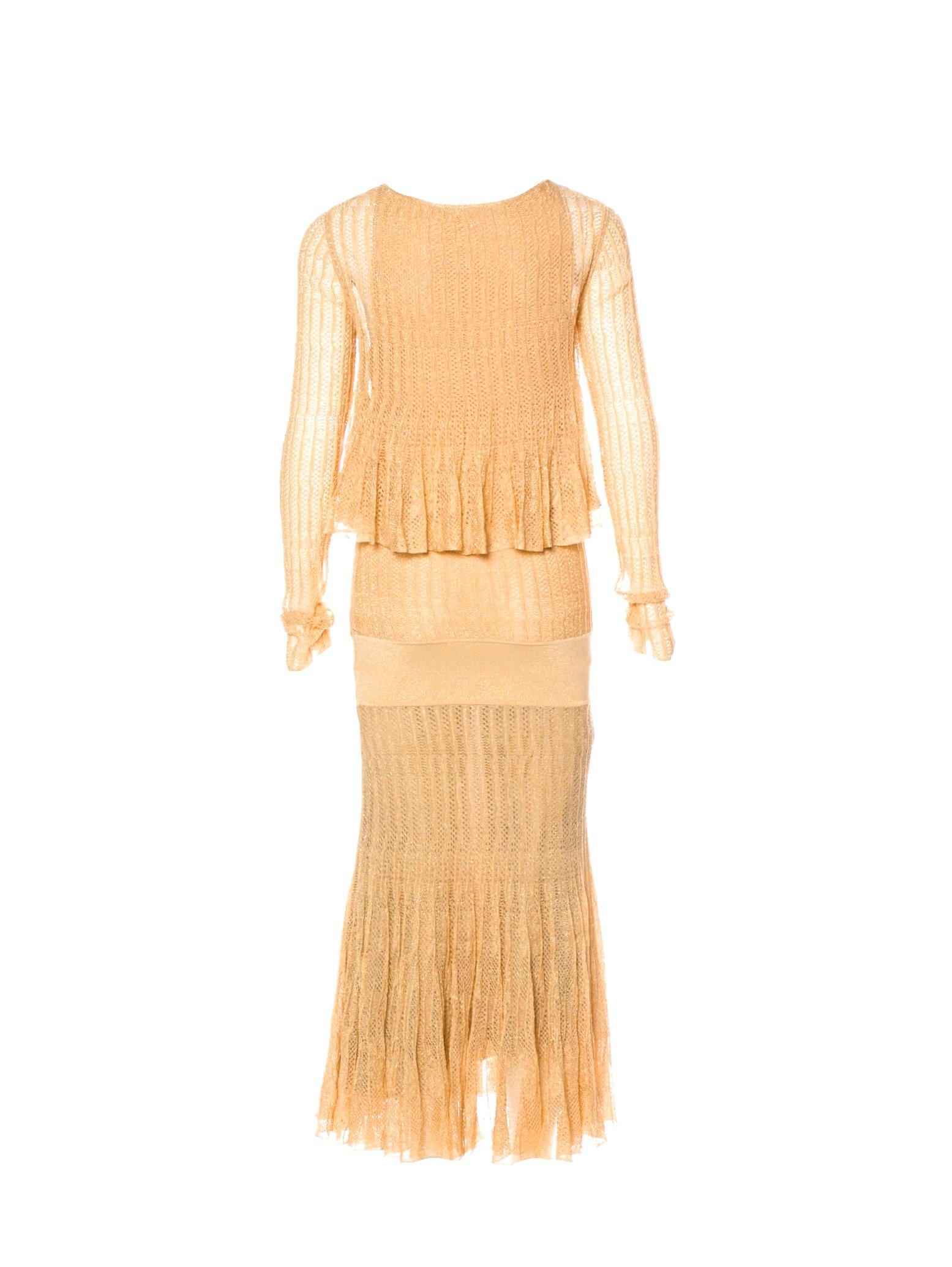 Or Chanel - Robe longue Métiers d'Art en maille crochet métallique dorée, état neuf en vente