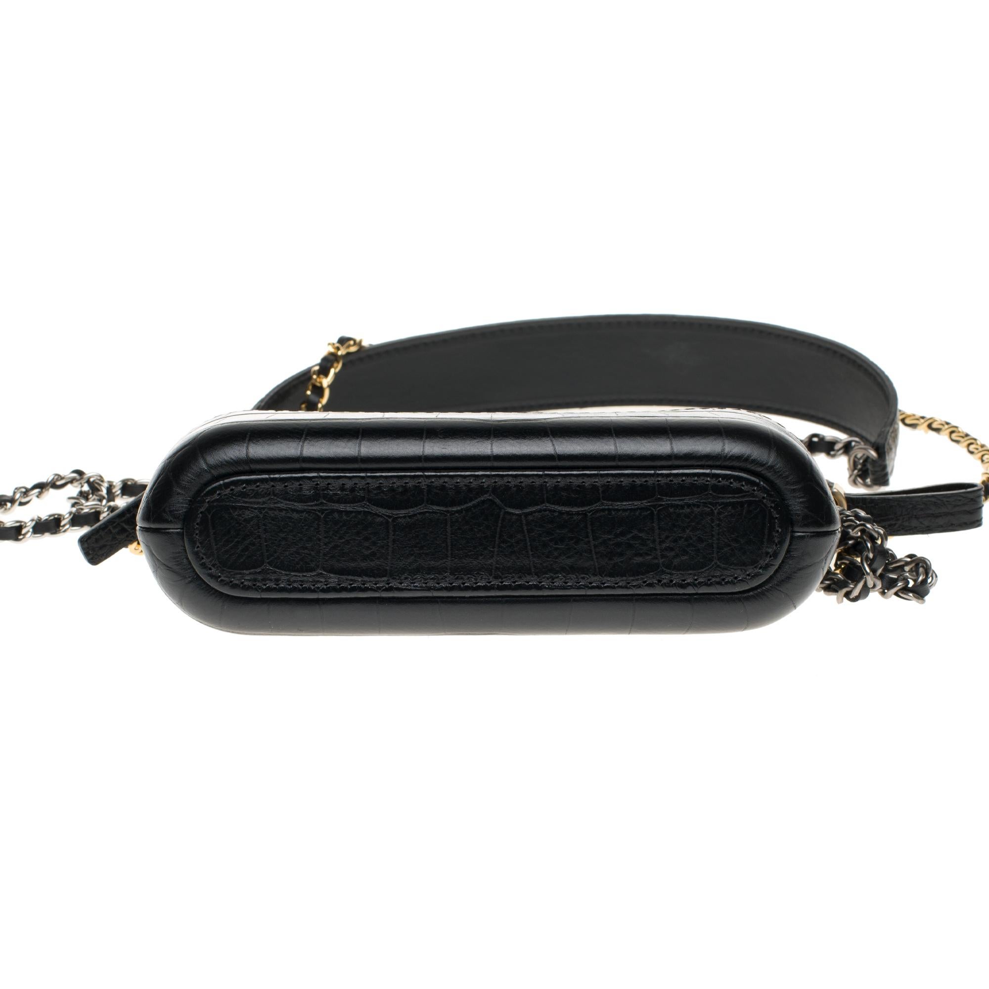 New-Chanel Mini Gabrielle shoulder bag in black calf embossed in crocodile style 2