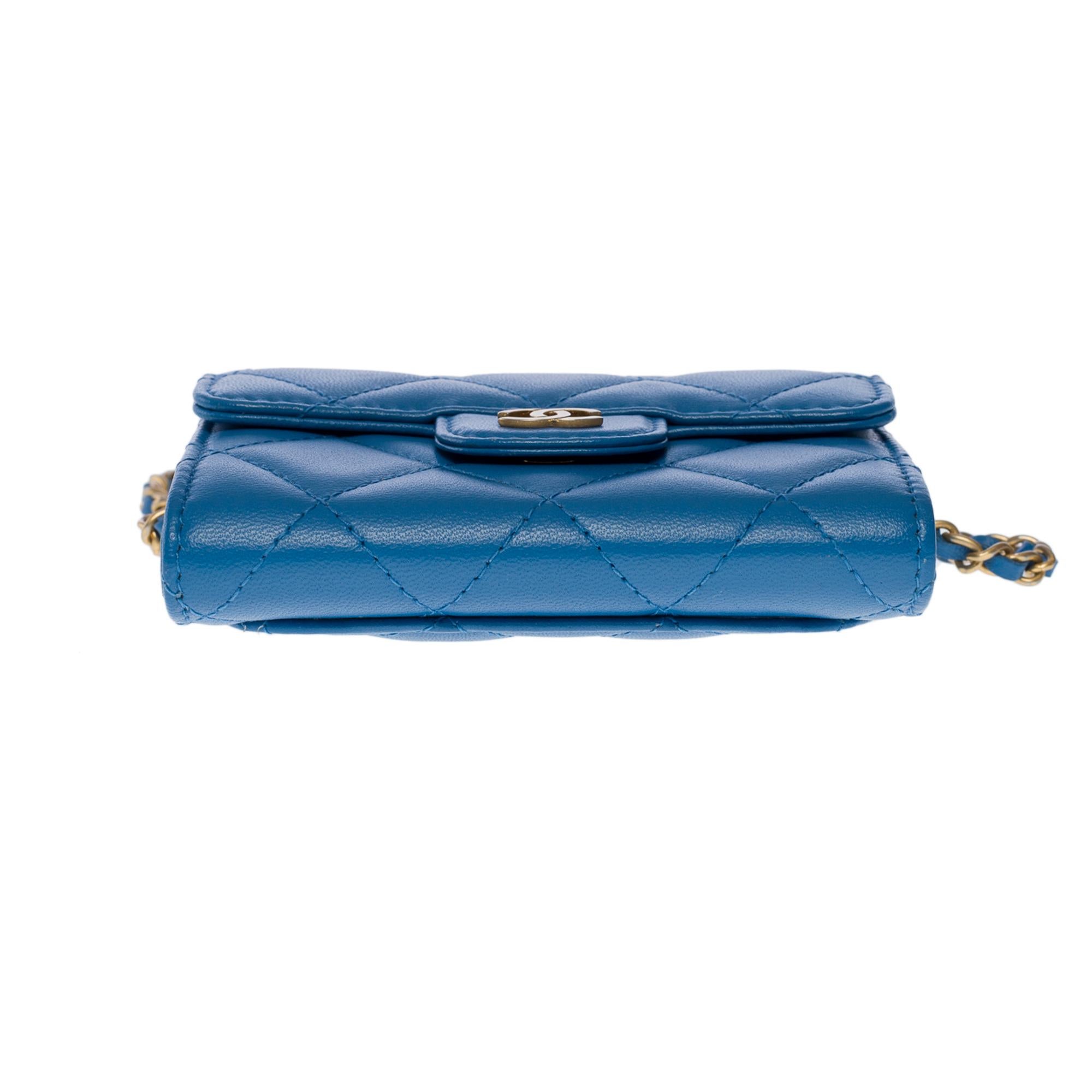 New Chanel Mini Wallet on Chain (WOC)  shoulder bag in blue quilted leather, GHW 6