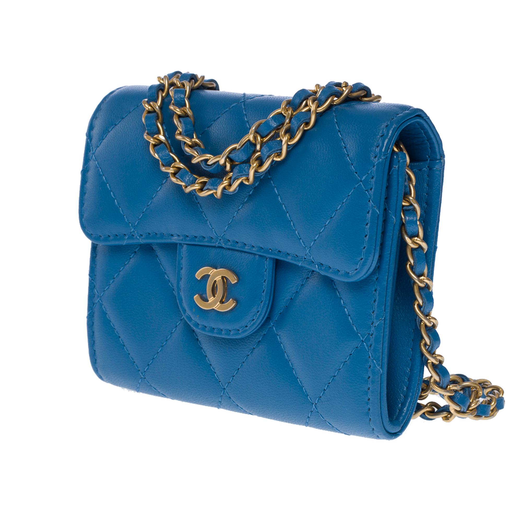 Women's New Chanel Mini Wallet on Chain (WOC)  shoulder bag in blue quilted leather, GHW