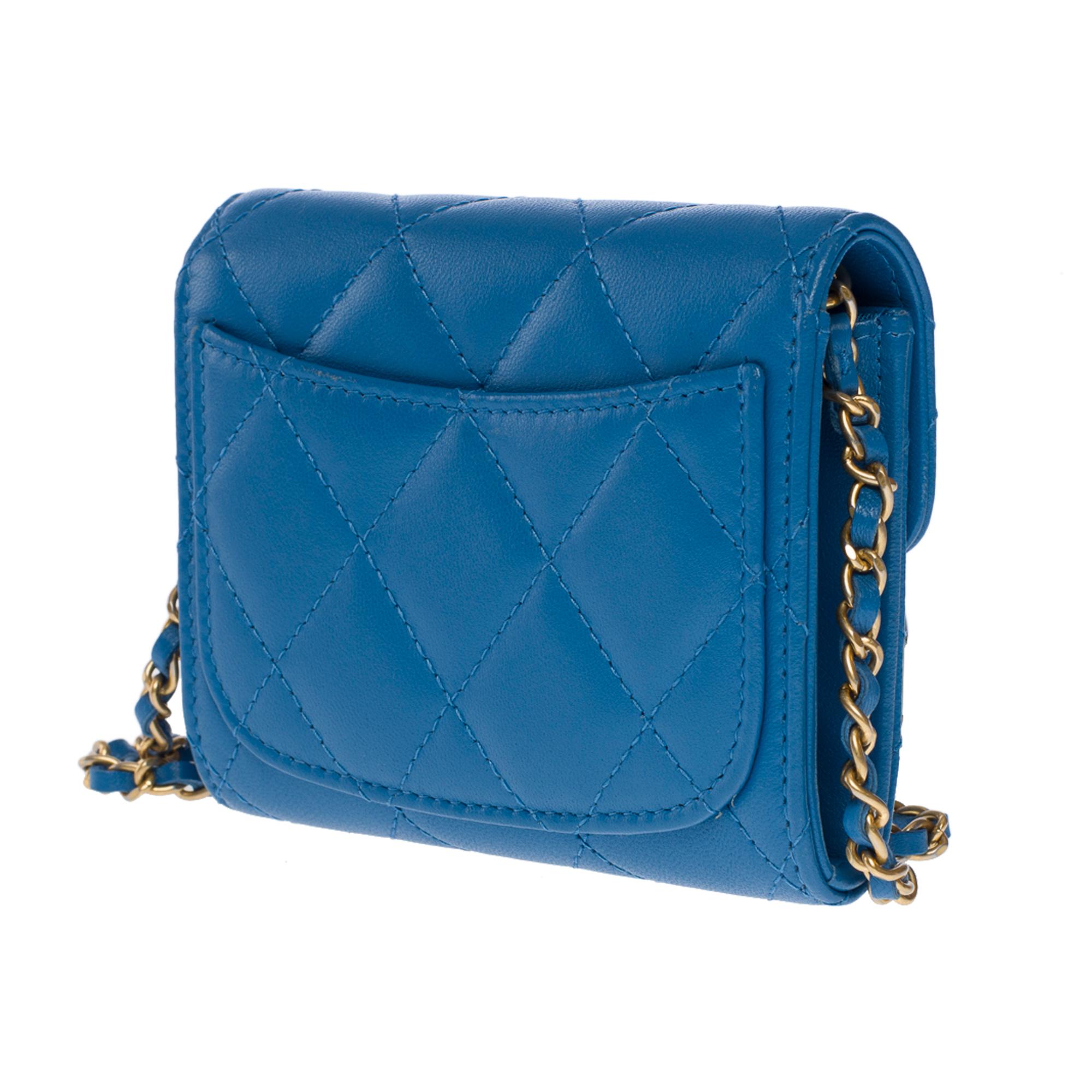 New Chanel Mini Wallet on Chain (WOC)  shoulder bag in blue quilted leather, GHW 1
