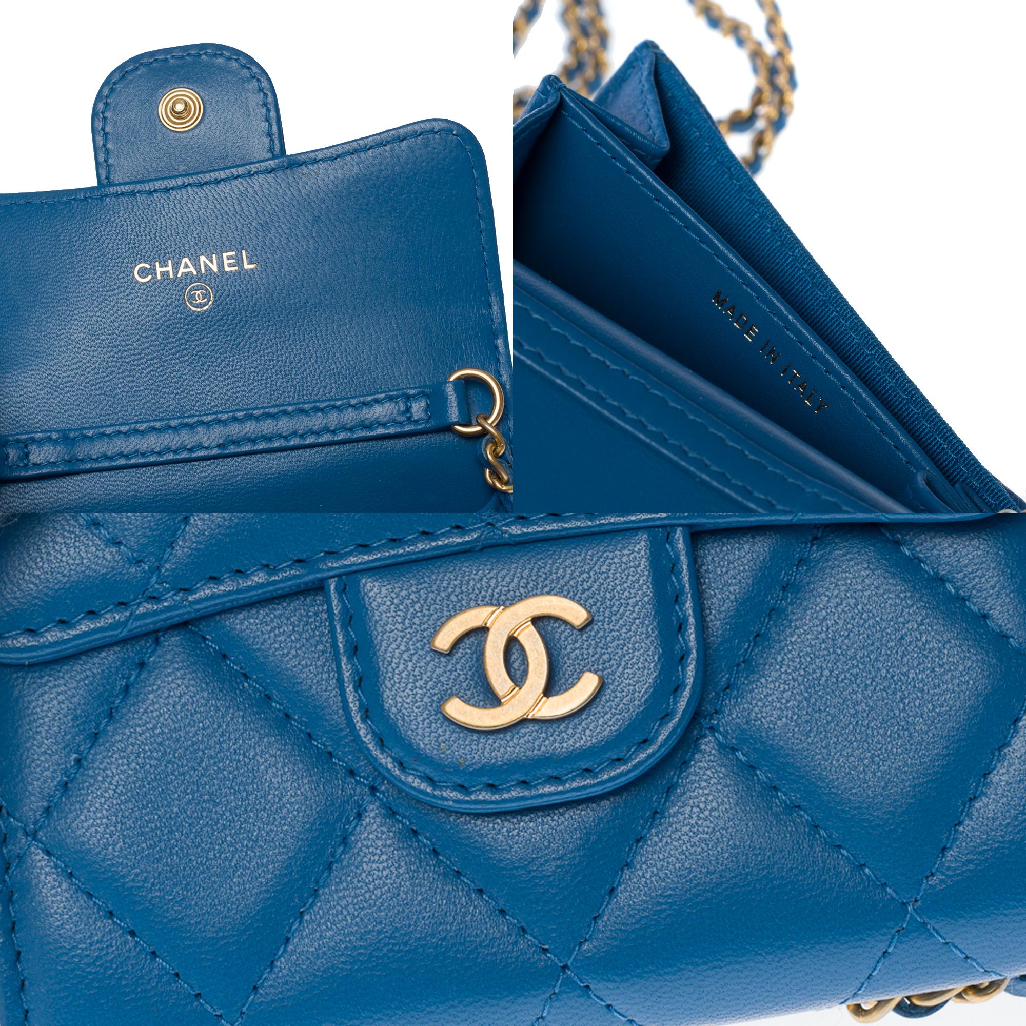 New Chanel Mini Wallet on Chain (WOC)  shoulder bag in blue quilted leather, GHW 2