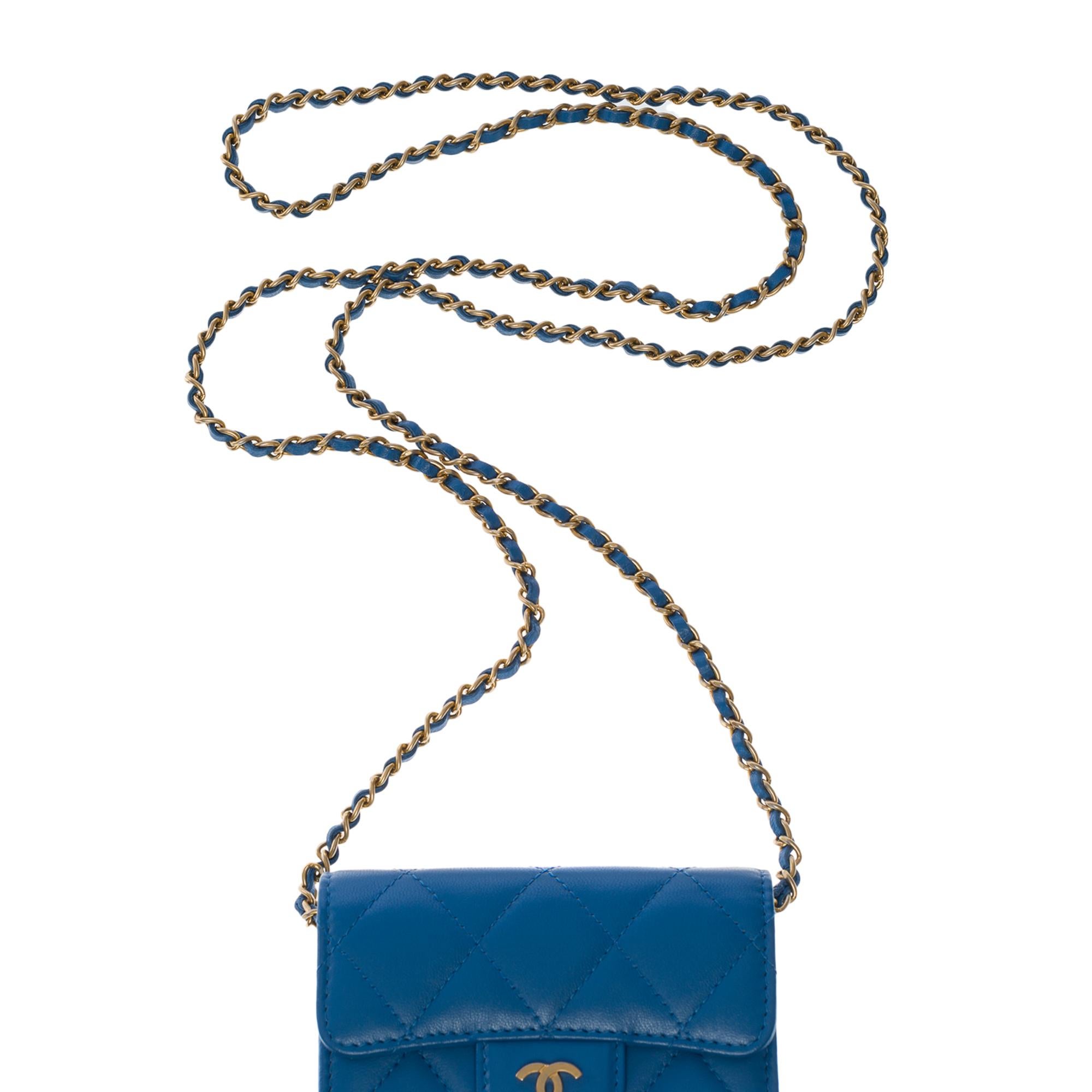 New Chanel Mini Wallet on Chain (WOC)  shoulder bag in blue quilted leather, GHW 5