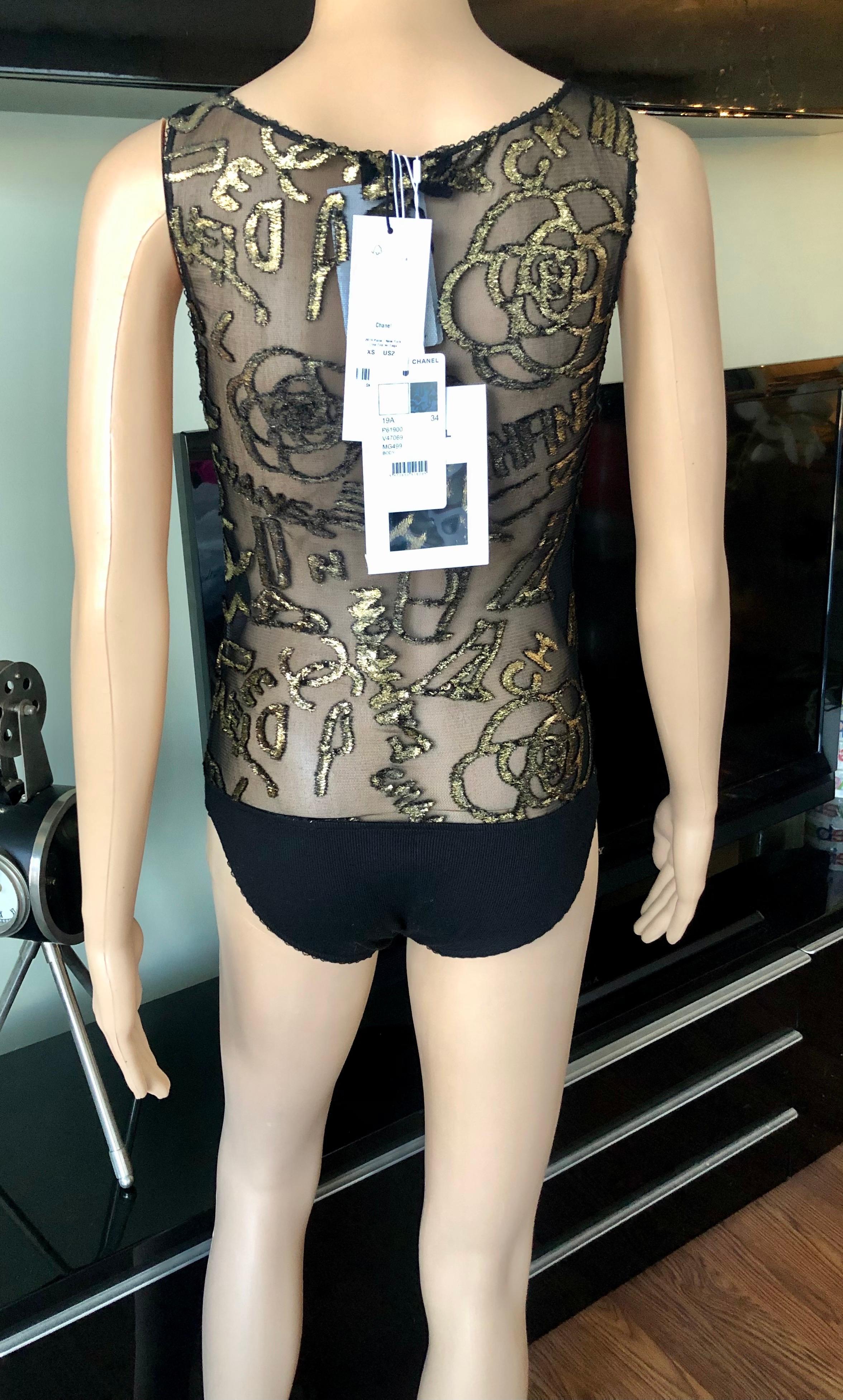 New Chanel Monogram CC Logo Sheer Mesh Bodysuit Top In New Condition In Naples, FL