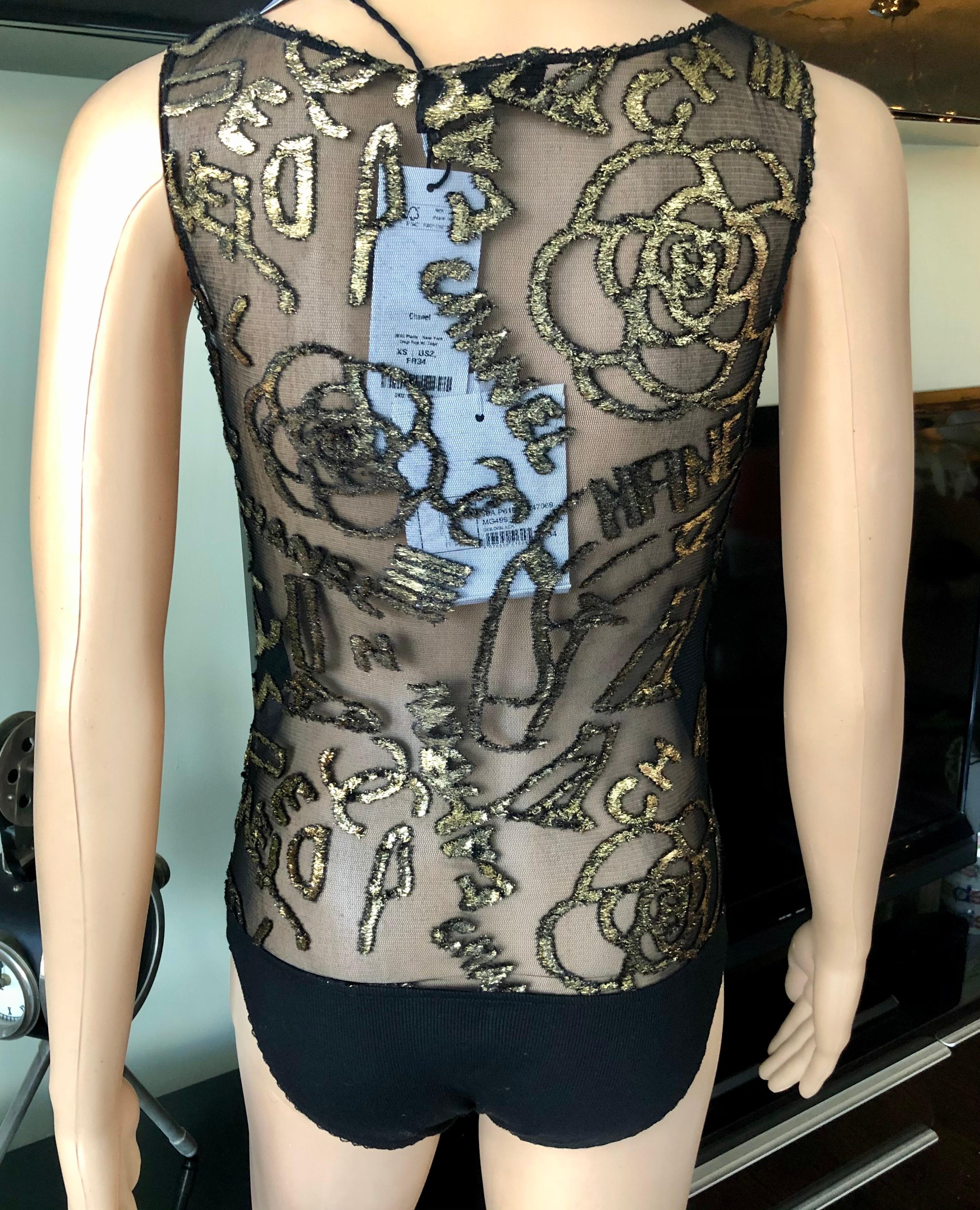 Neu Chanel Monogramm CC Logo schiere Mesh Bodysuit Top 3