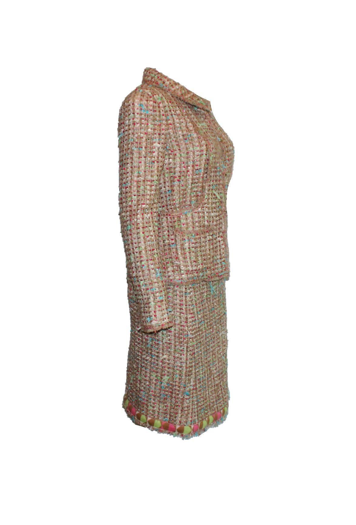 Beautiful CHANEL fantasy tweed jacket with matching skirt 
CHANEL at it's best - this suit is almost like Couture!
A CHANEL signature item that will last you for many years
Both pieces can be combined as suit or worn single - always