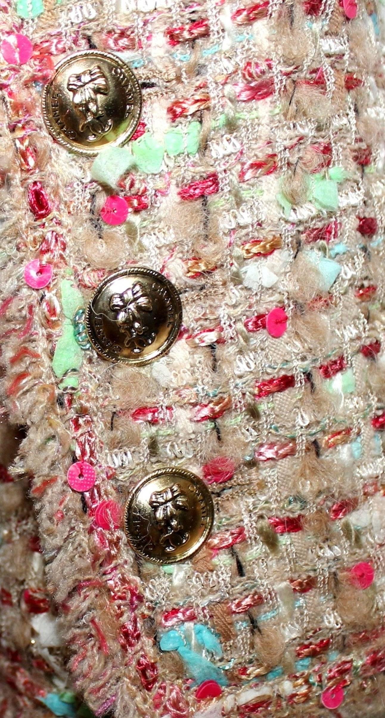 Brown NEW Chanel Multicolor Fringed Fantasy Lesange Sequin Tweed Skirt Suit For Sale