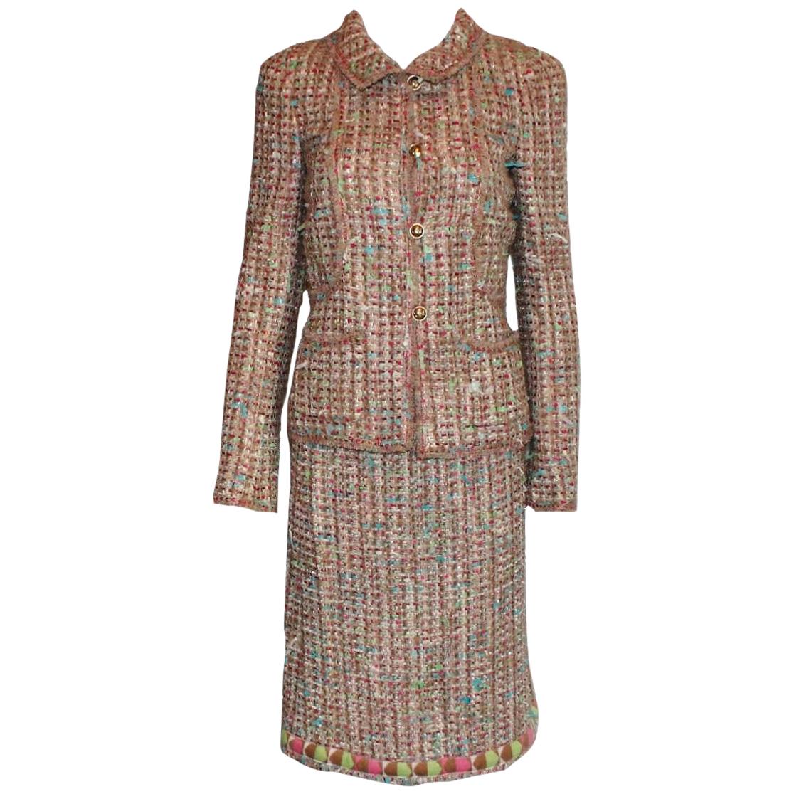 NEW Chanel Multicolor Fringed Fantasy Lesange Sequin Tweed Skirt Suit